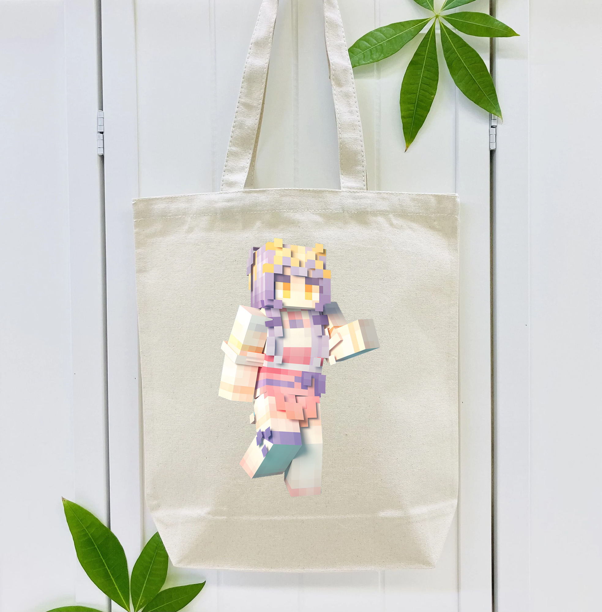 マインクラフト ブロックの世界 Minecraft MC Block world 縦型キャンバス生地手提げバッグ　トートバッグ