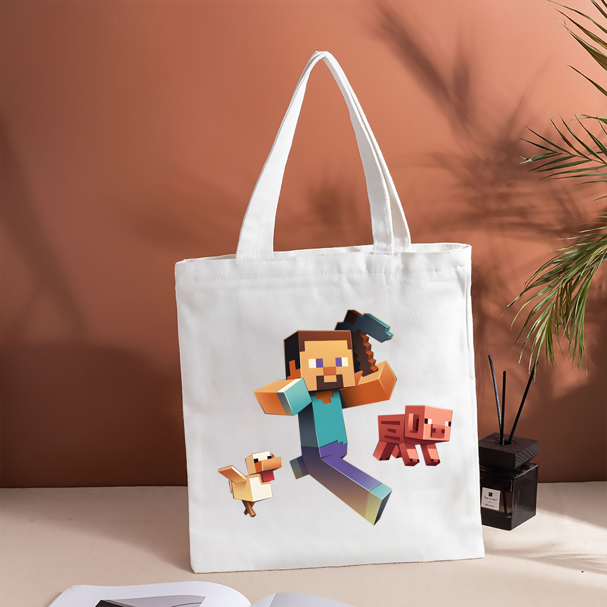 マインクラフト ブロックの世界 Minecraft MC Block world 縦型キャンバス生地手提げバッグ　トートバッグ