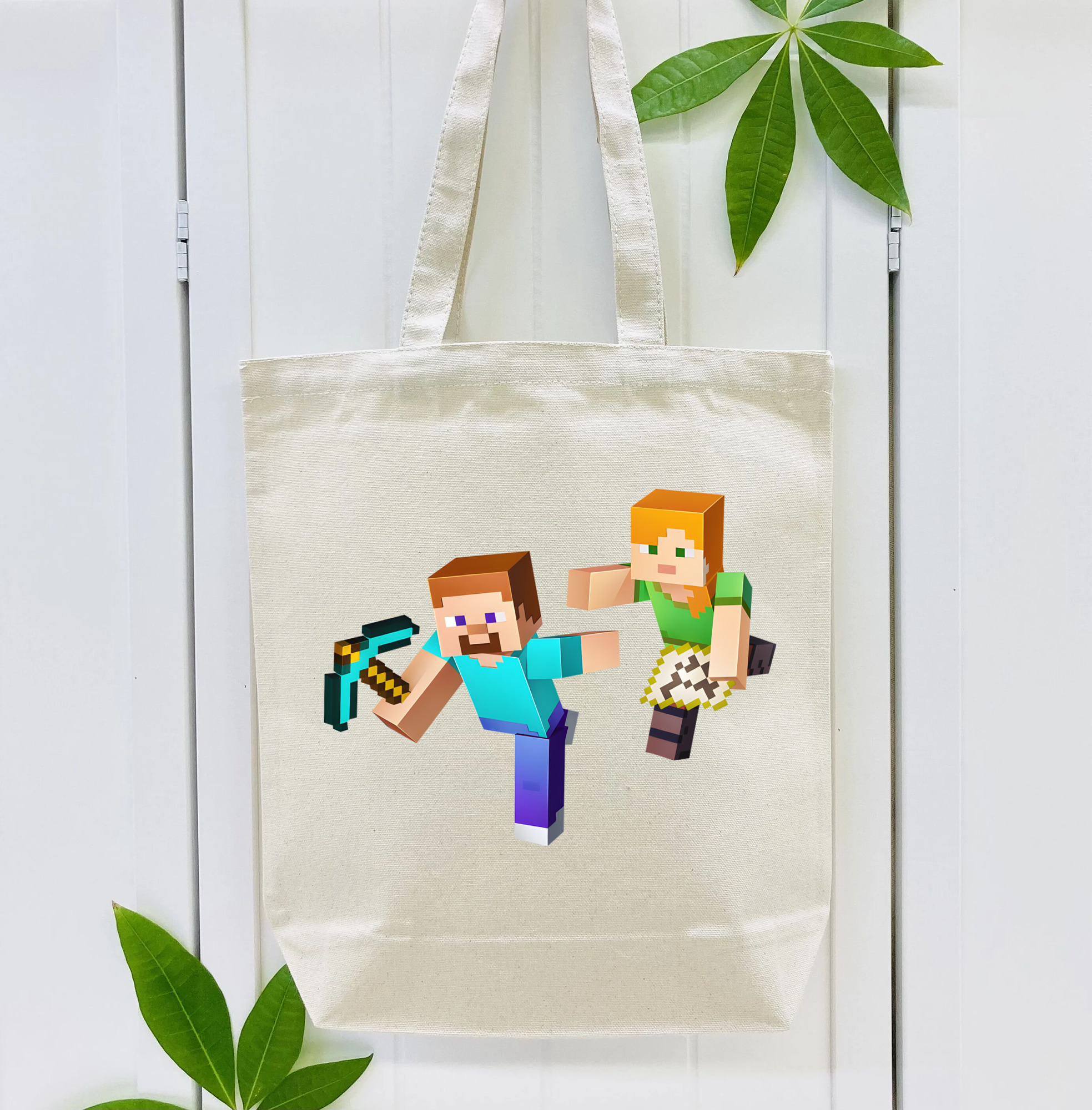 マインクラフト ブロックの世界 Minecraft MC Block world 縦型キャンバス生地手提げバッグ　トートバッグ