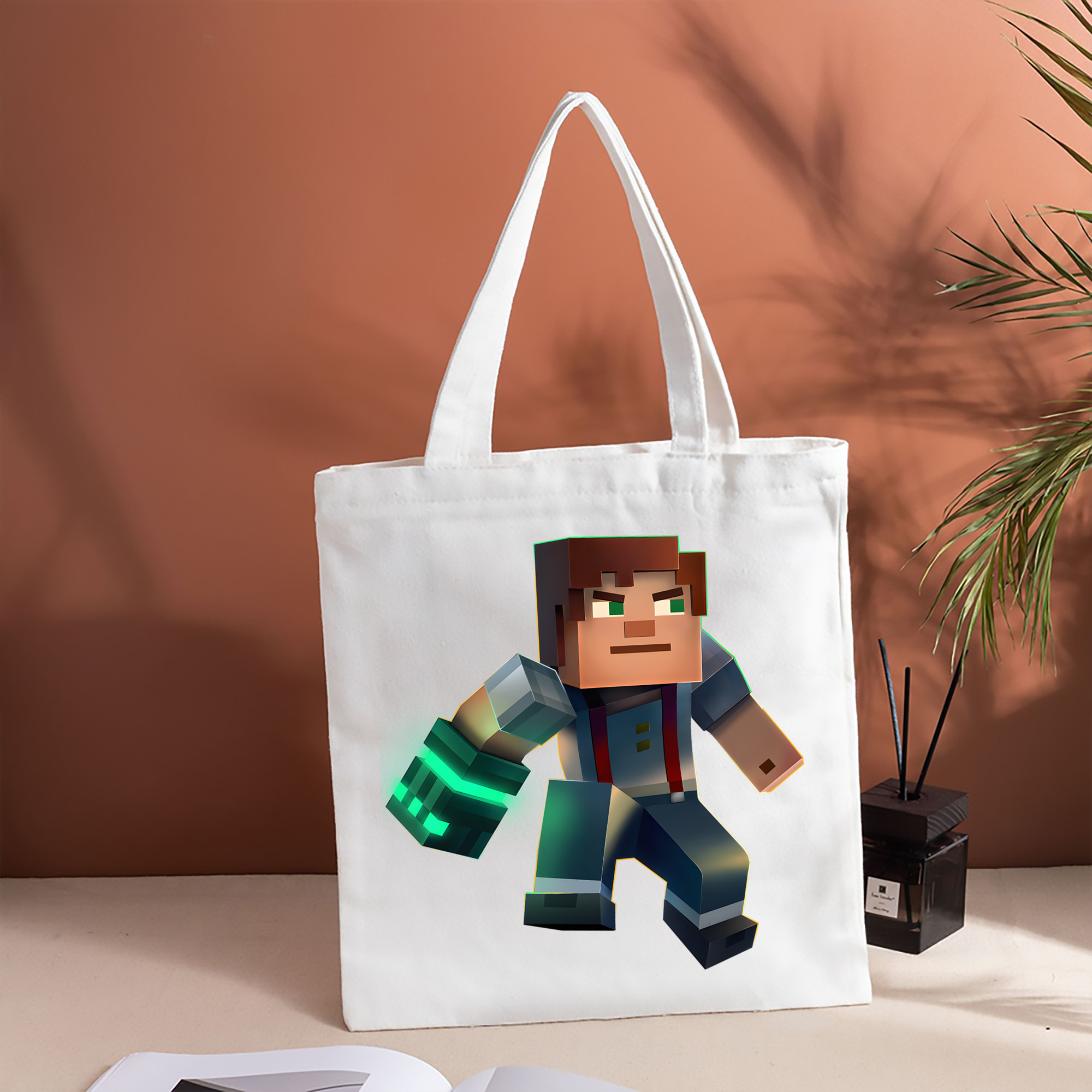 マインクラフト ブロックの世界 Minecraft MC Block world 縦型キャンバス生地手提げバッグ　トートバッグ