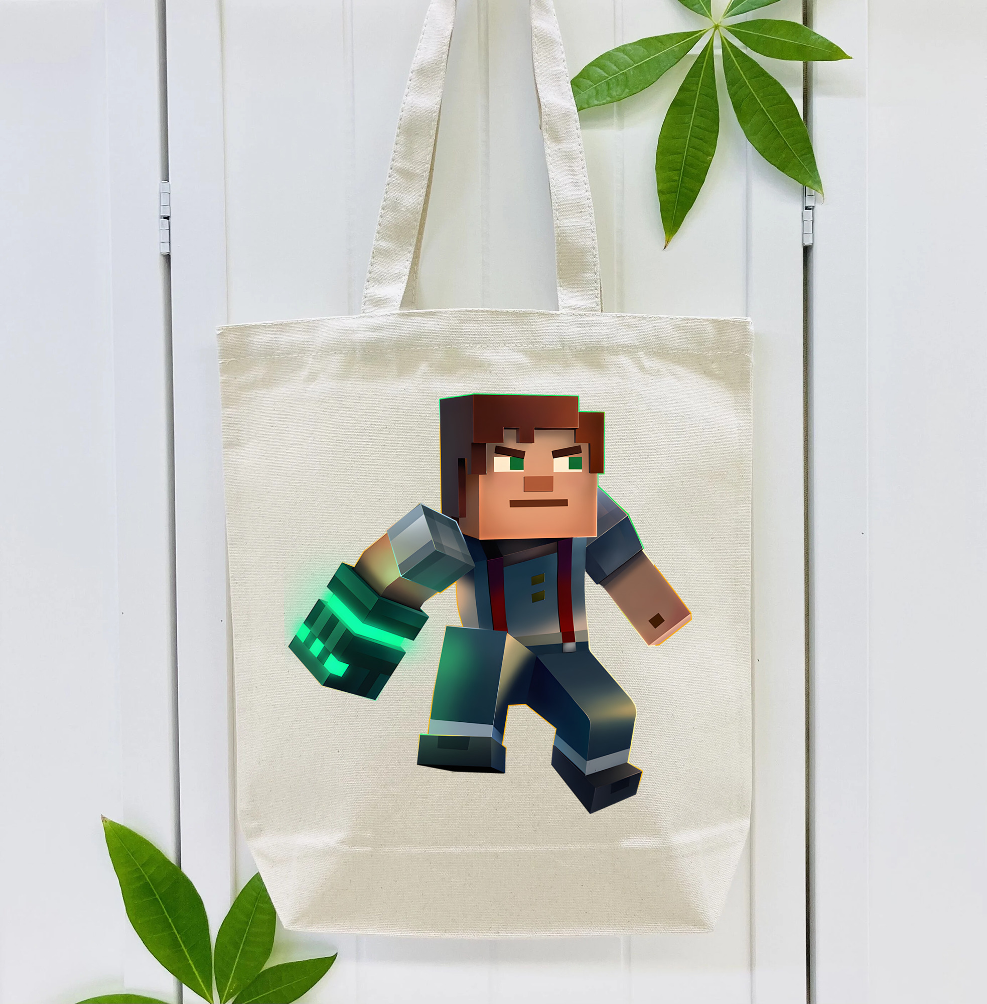 マインクラフト ブロックの世界 Minecraft MC Block world 縦型キャンバス生地手提げバッグ　トートバッグ