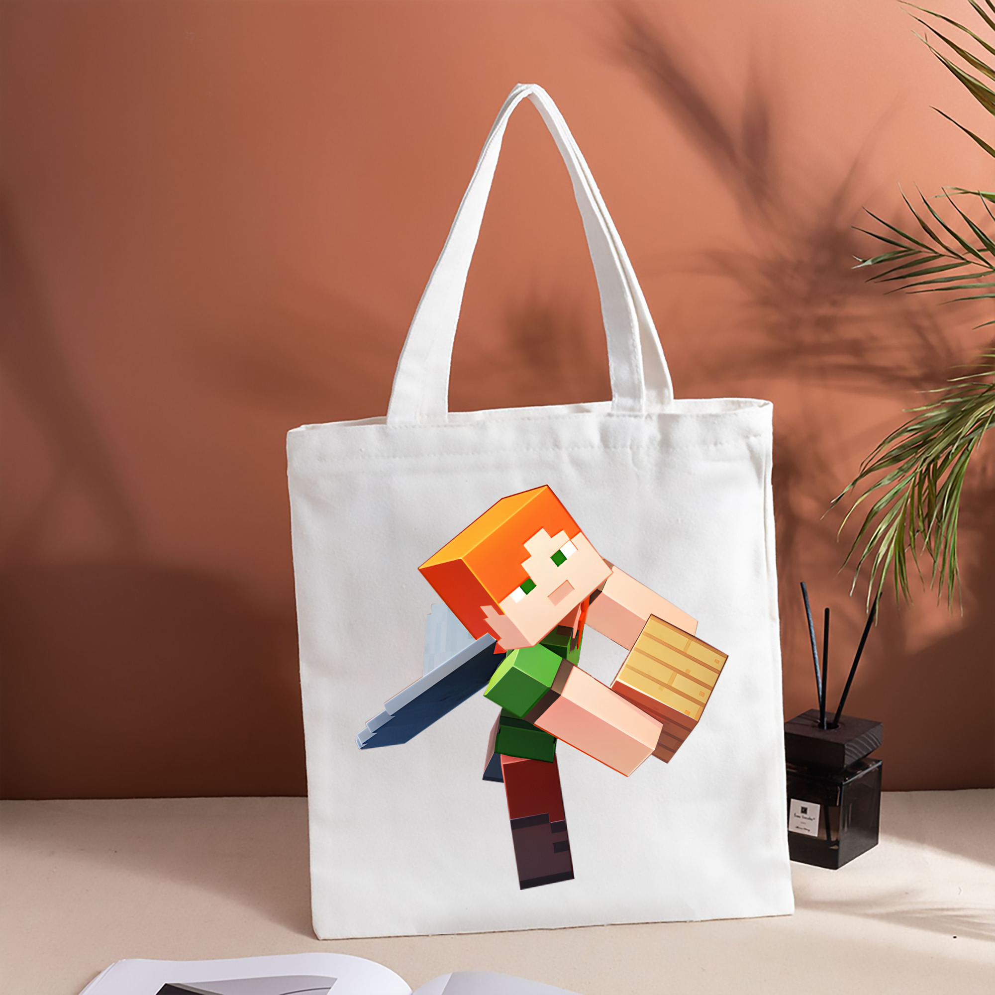マインクラフト ブロックの世界 Minecraft MC Block world 縦型キャンバス生地手提げバッグ　トートバッグ