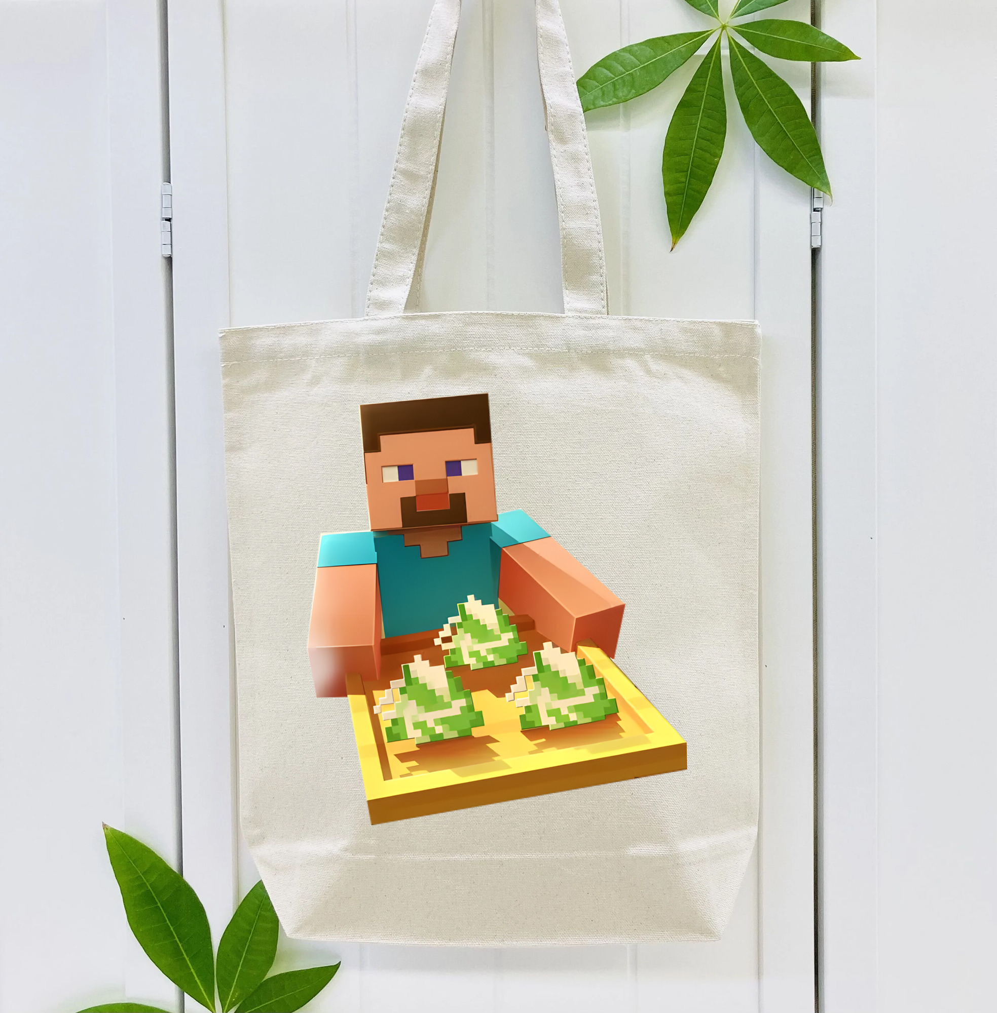 マインクラフト ブロックの世界 Minecraft MC Block world 縦型キャンバス生地手提げバッグ　トートバッグ