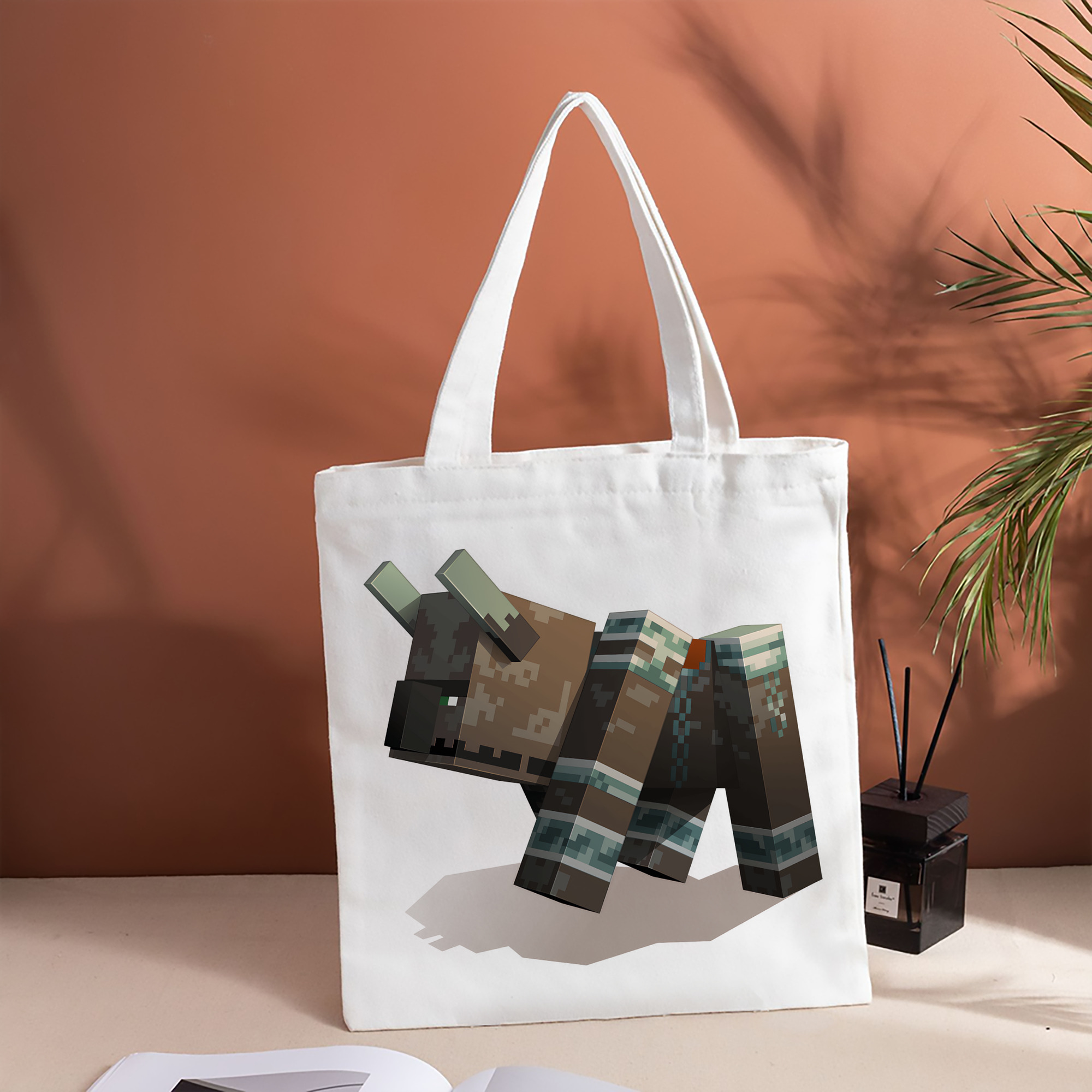 マインクラフト ブロックの世界 Minecraft MC Block world 縦型キャンバス生地手提げバッグ　トートバッグ