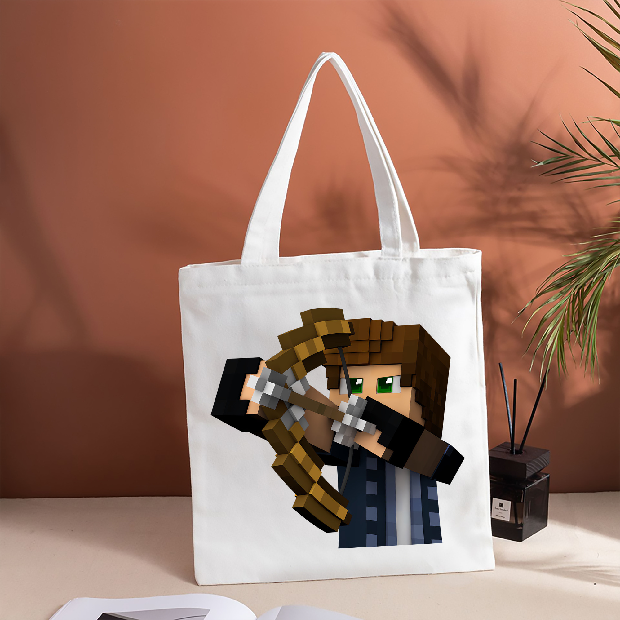 マインクラフト ブロックの世界 Minecraft MC Block world 縦型キャンバス生地手提げバッグ　トートバッグ