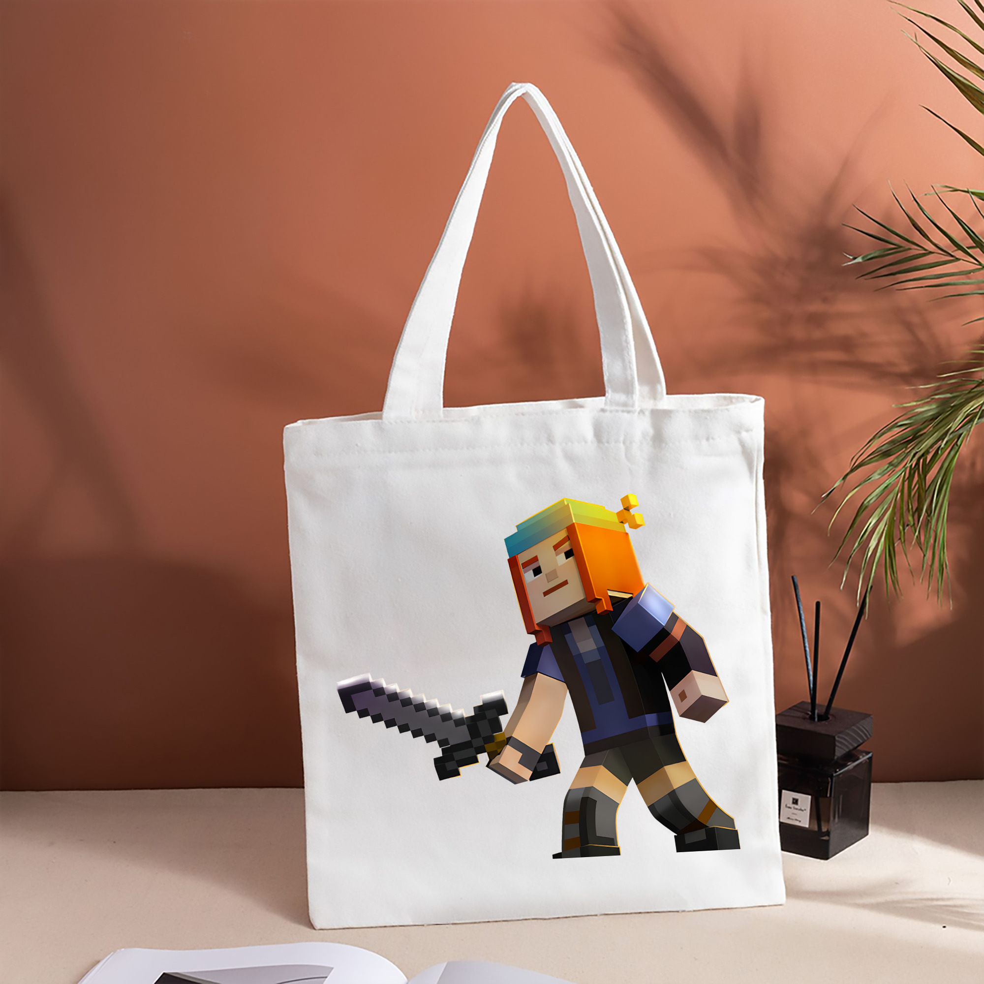 マインクラフト ブロックの世界 Minecraft MC Block world 縦型キャンバス生地手提げバッグ　トートバッグ