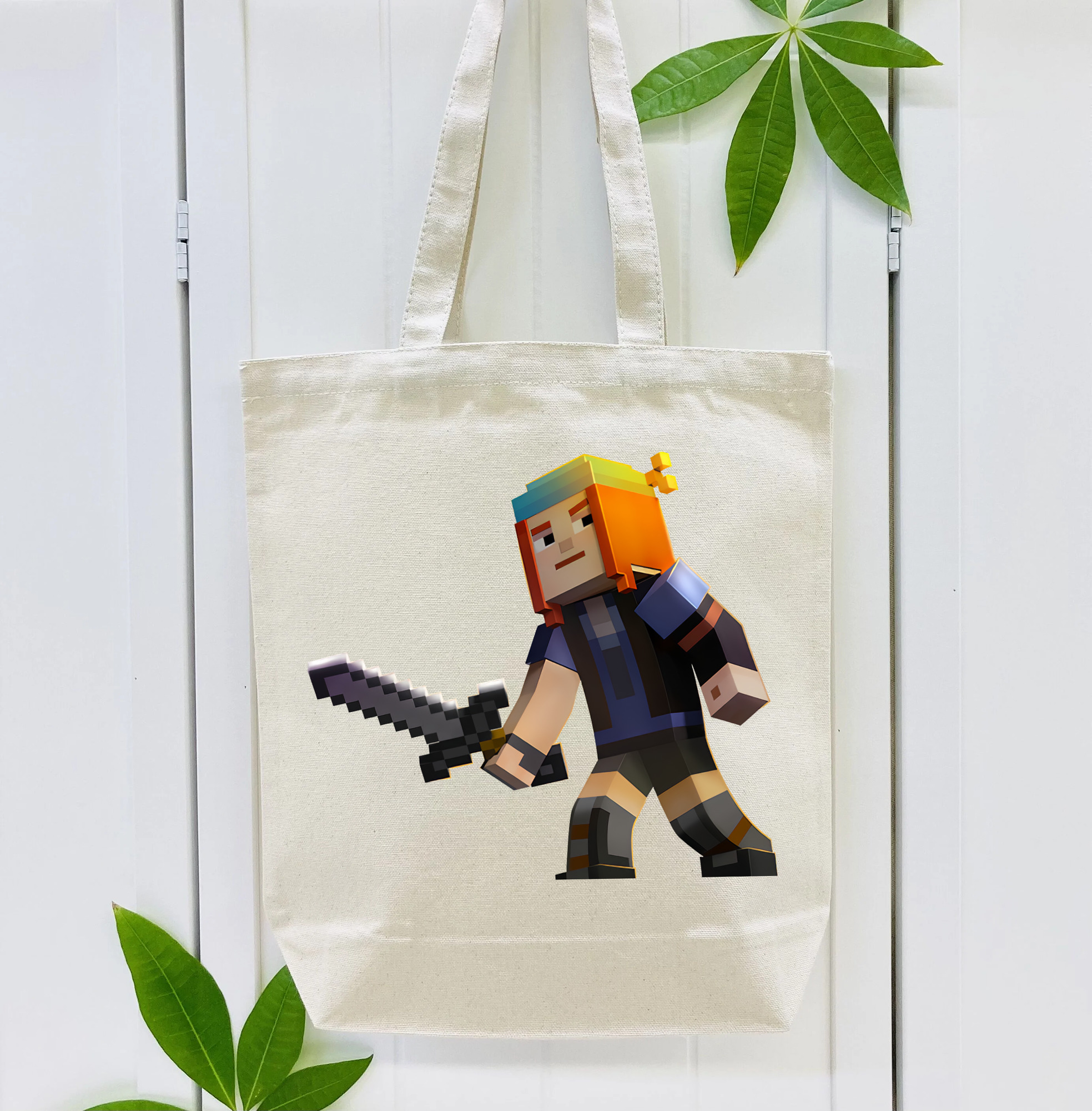 マインクラフト ブロックの世界 Minecraft MC Block world 縦型キャンバス生地手提げバッグ　トートバッグ