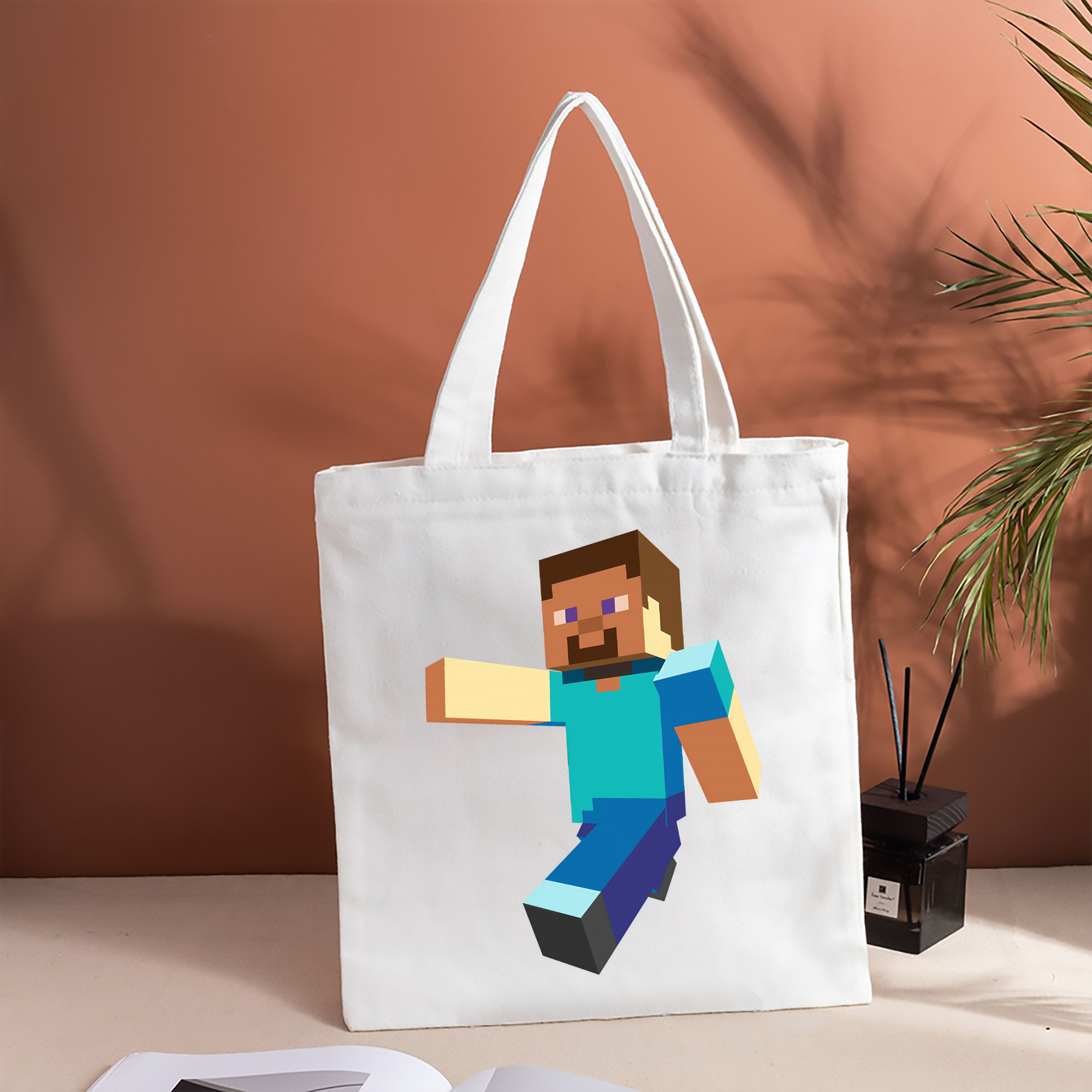 マインクラフト ブロックの世界 Minecraft MC Block world 縦型キャンバス生地手提げバッグ　トートバッグ