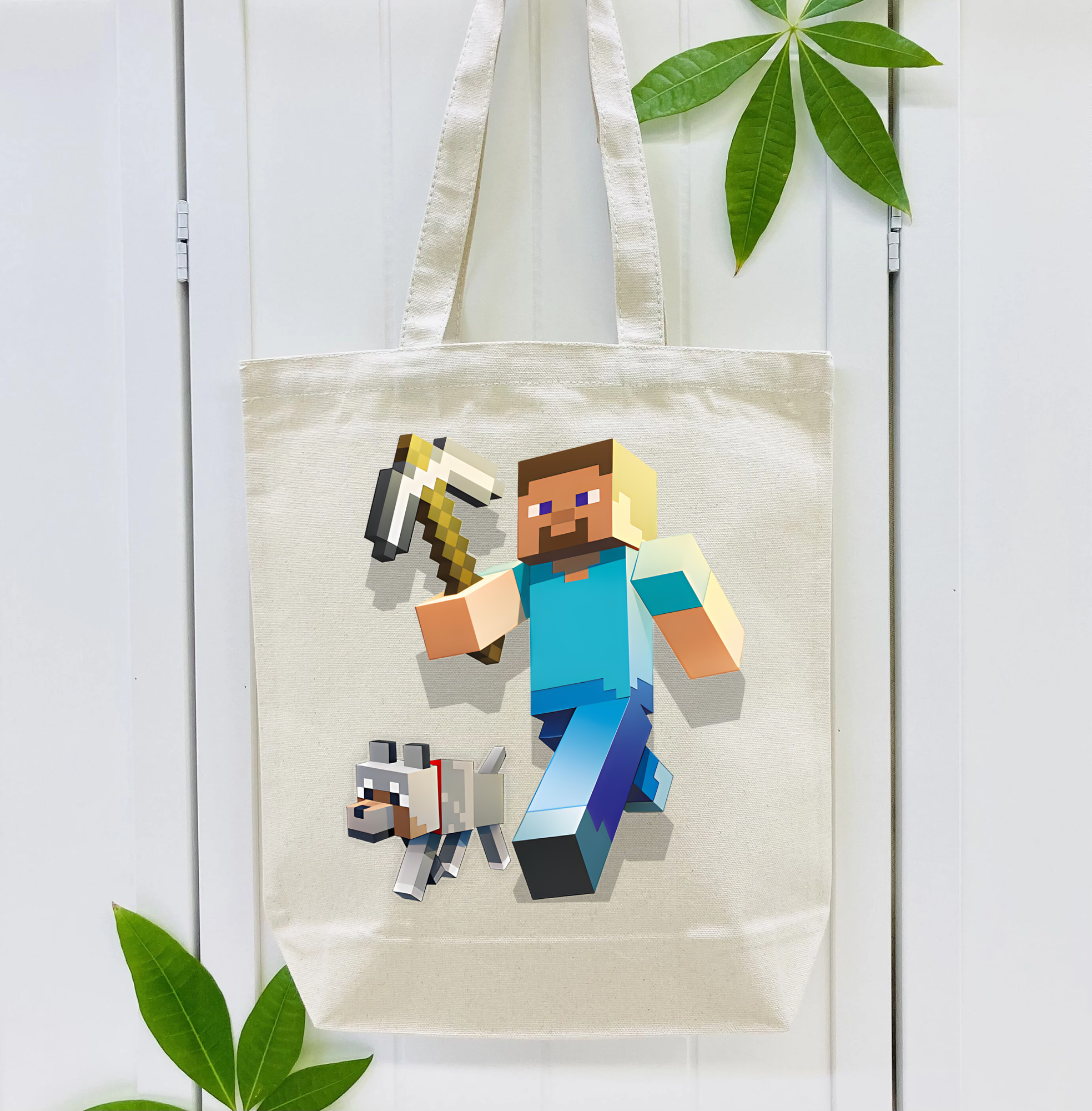 マインクラフト ブロックの世界 Minecraft MC Block world 縦型キャンバス生地手提げバッグ　トートバッグ