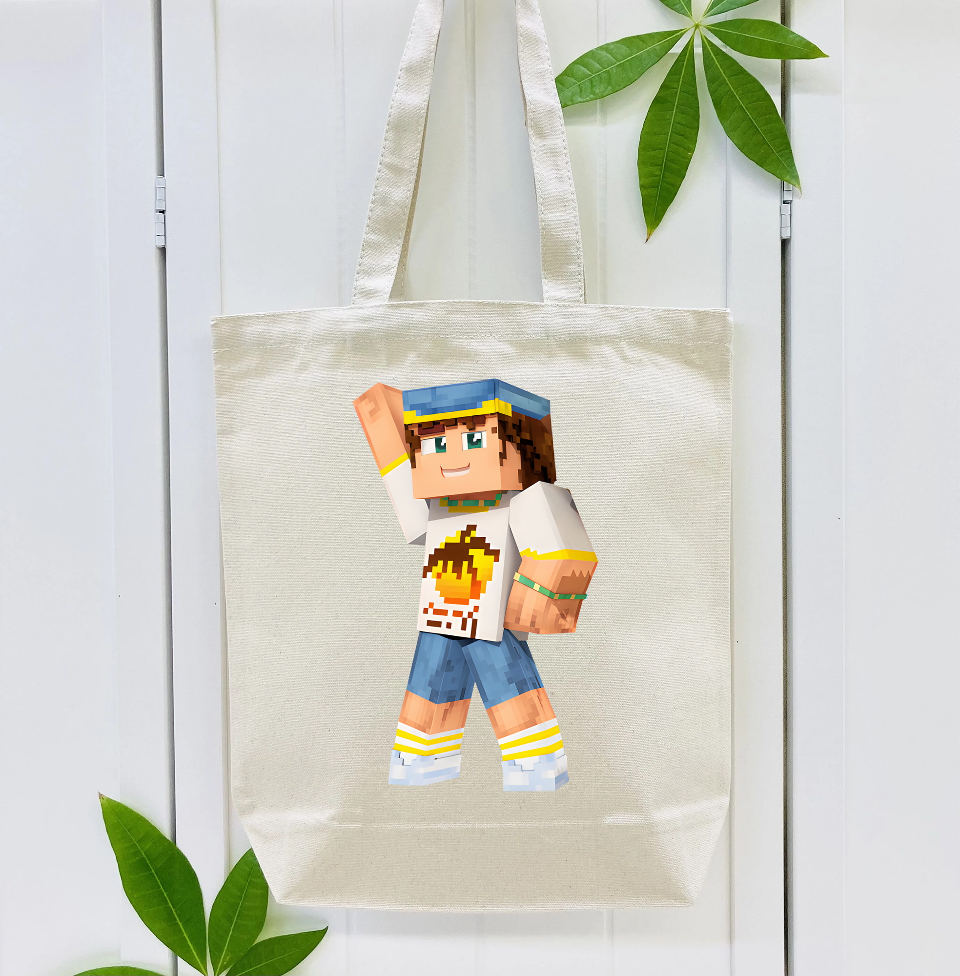 マインクラフト ブロックの世界 Minecraft MC Block world 縦型キャンバス生地手提げバッグ　トートバッグ