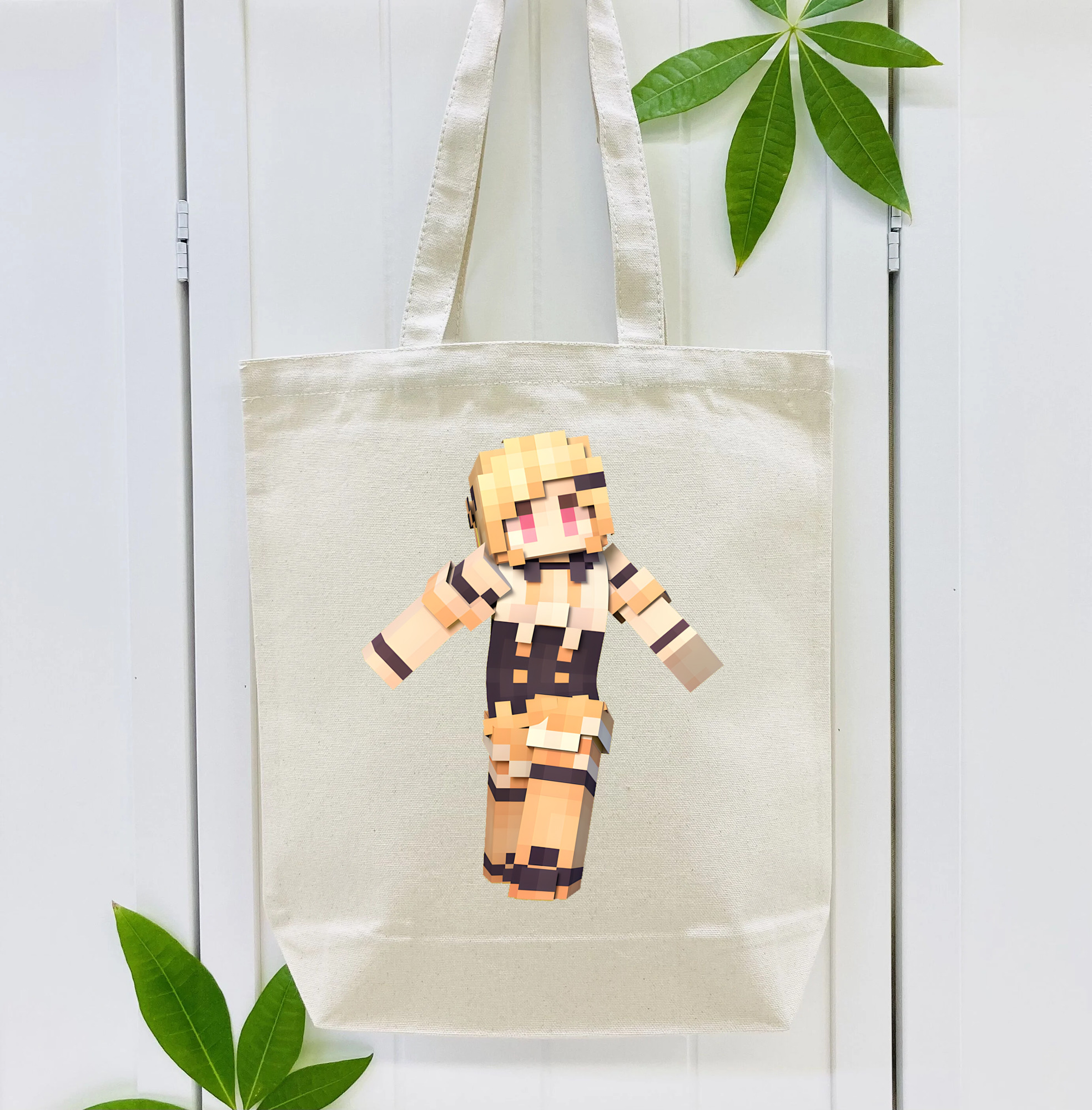 マインクラフト ブロックの世界 Minecraft MC Block world 縦型キャンバス生地手提げバッグ　トートバッグ