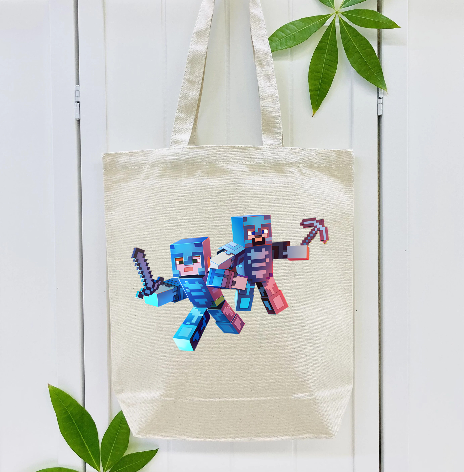 マインクラフト ブロックの世界 Minecraft MC Block world 縦型キャンバス生地手提げバッグ　トートバッグ