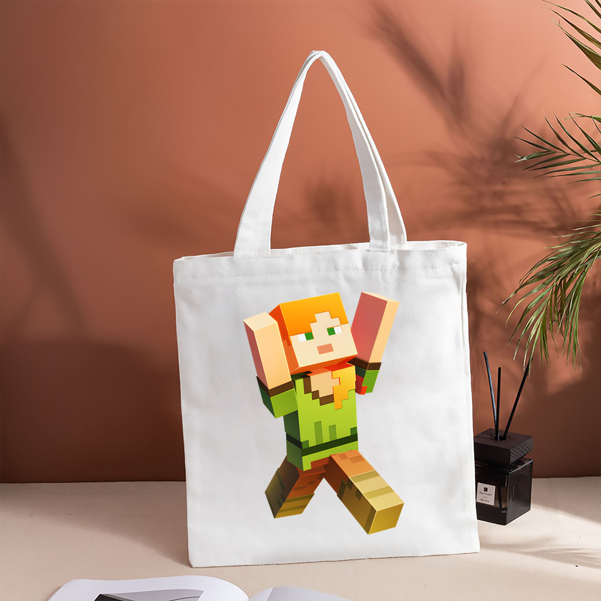 マインクラフト ブロックの世界 Minecraft MC Block world 縦型キャンバス生地手提げバッグ　トートバッグ