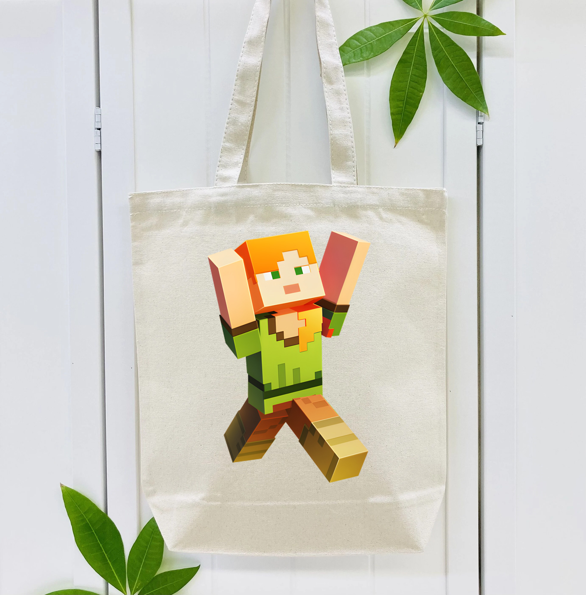 マインクラフト ブロックの世界 Minecraft MC Block world 縦型キャンバス生地手提げバッグ　トートバッグ