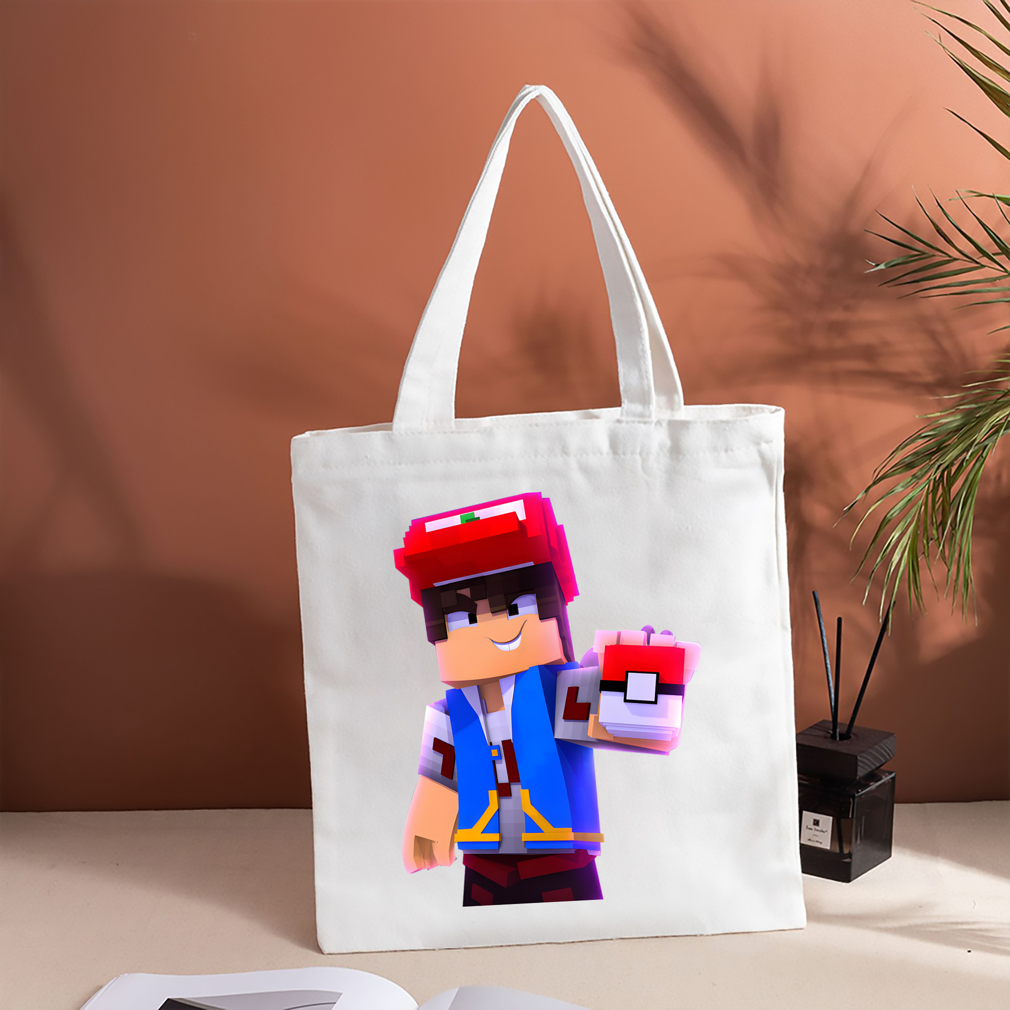 マインクラフト ブロックの世界 Minecraft MC Block world 縦型キャンバス生地手提げバッグ　トートバッグ