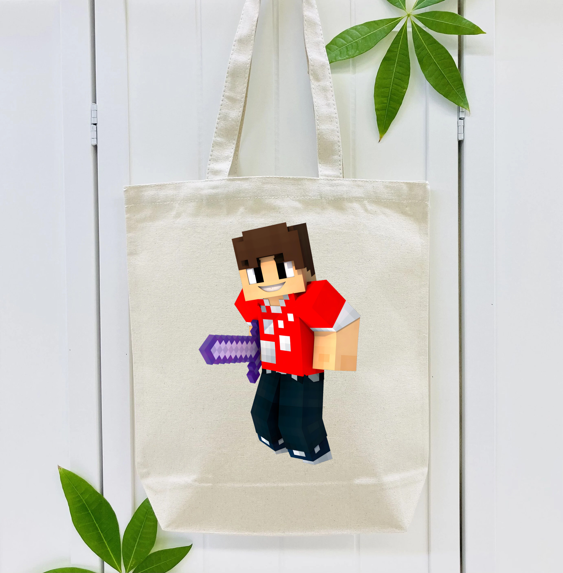 マインクラフト ブロックの世界 Minecraft MC Block world 縦型キャンバス生地手提げバッグ　トートバッグ