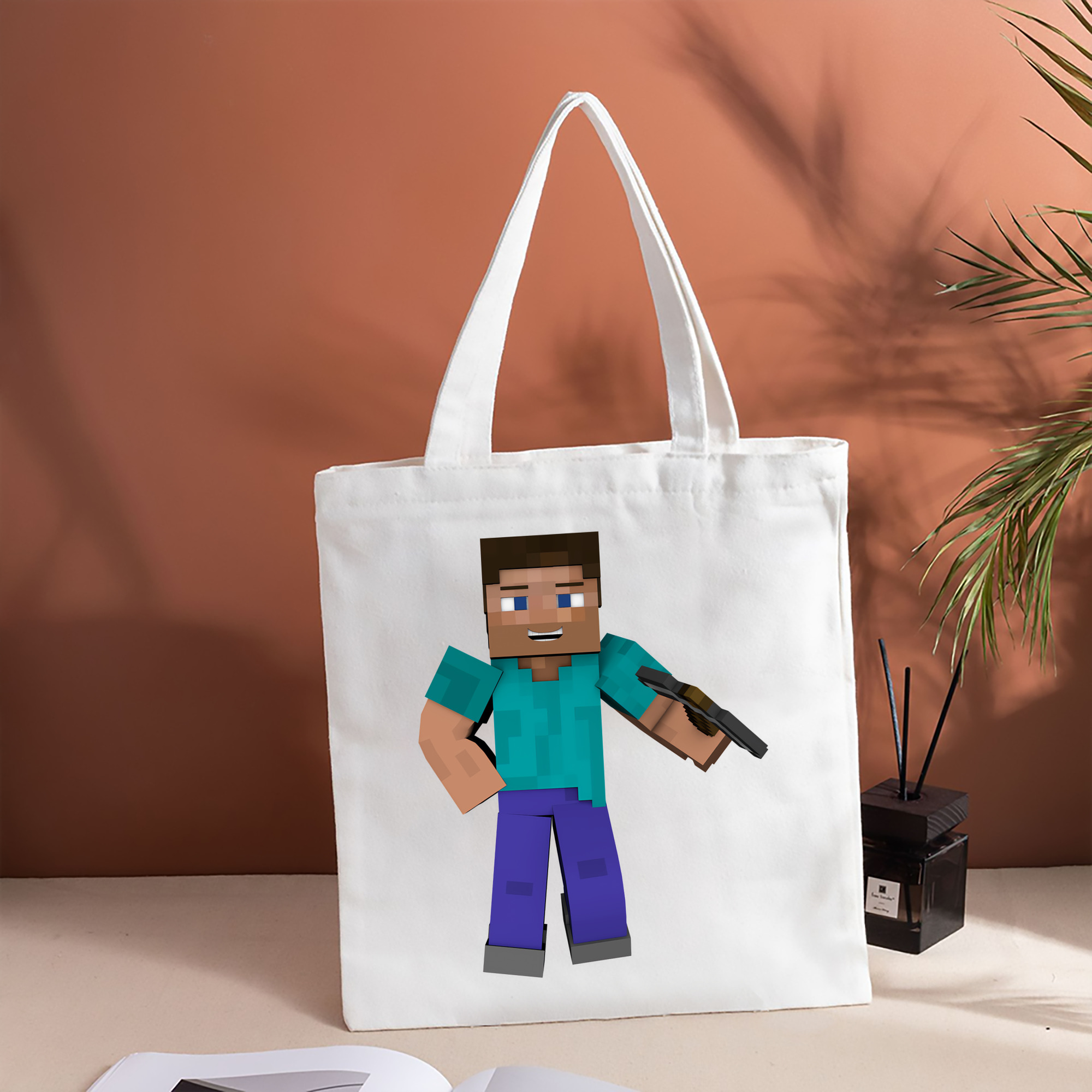 マインクラフト ブロックの世界 Minecraft MC Block world 縦型キャンバス生地手提げバッグ　トートバッグ