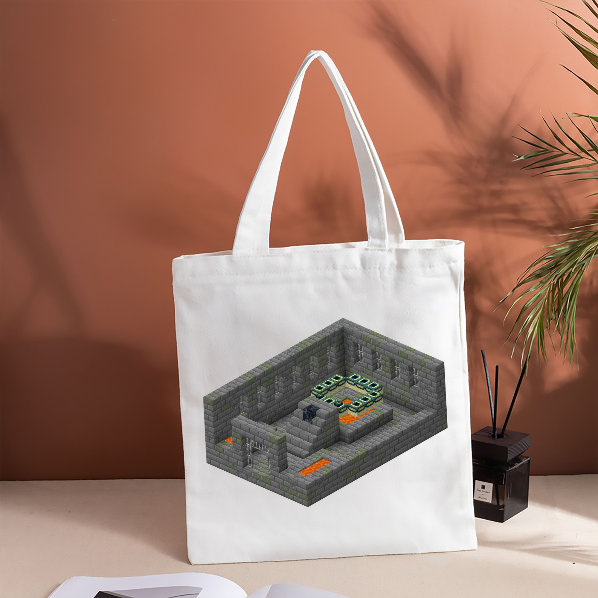 マインクラフト ブロックの世界 Minecraft MC Block world 縦型キャンバス生地手提げバッグ　トートバッグ