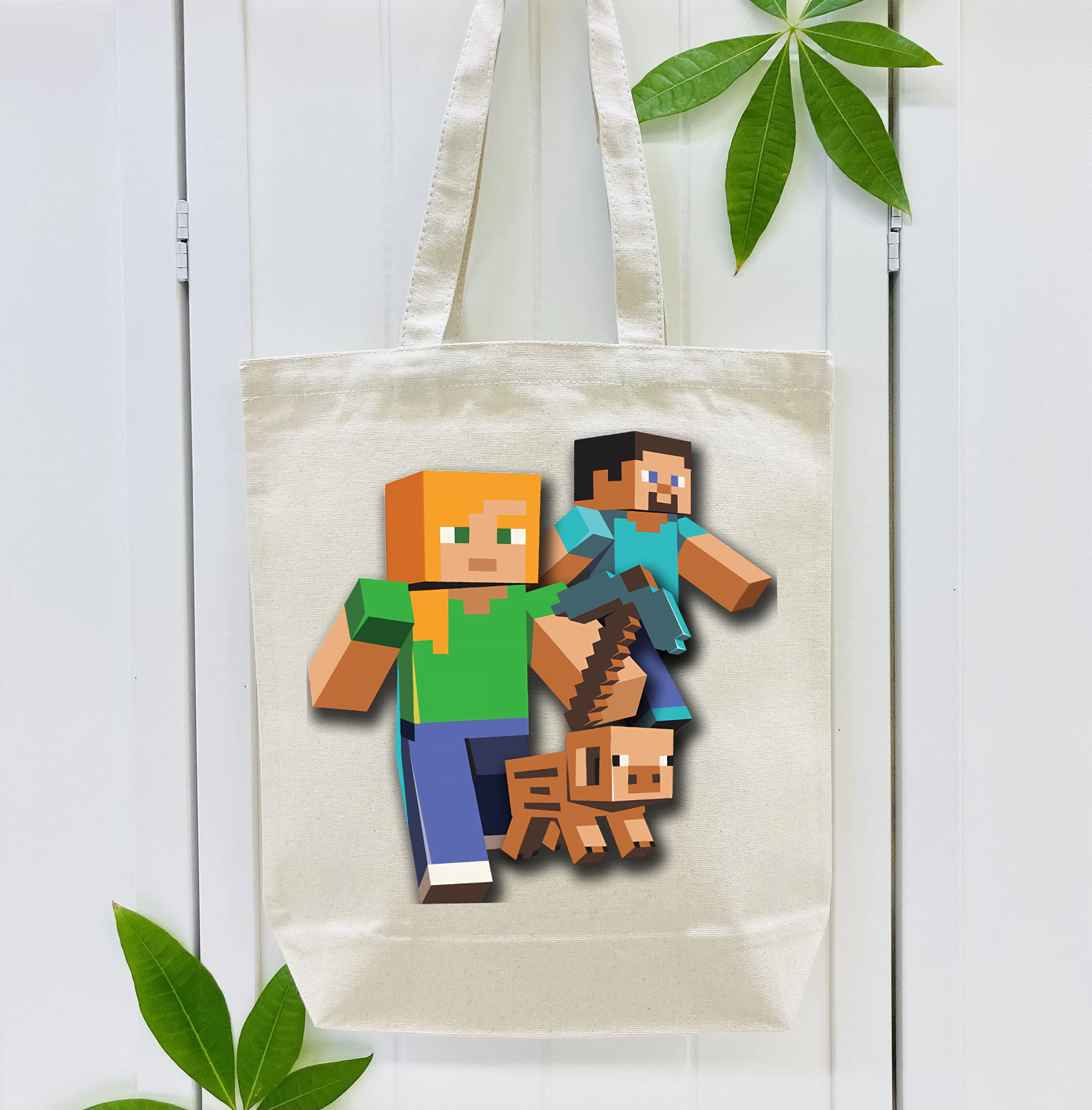 マインクラフト ブロックの世界 Minecraft MC Block world 縦型キャンバス生地手提げバッグ　トートバッグ