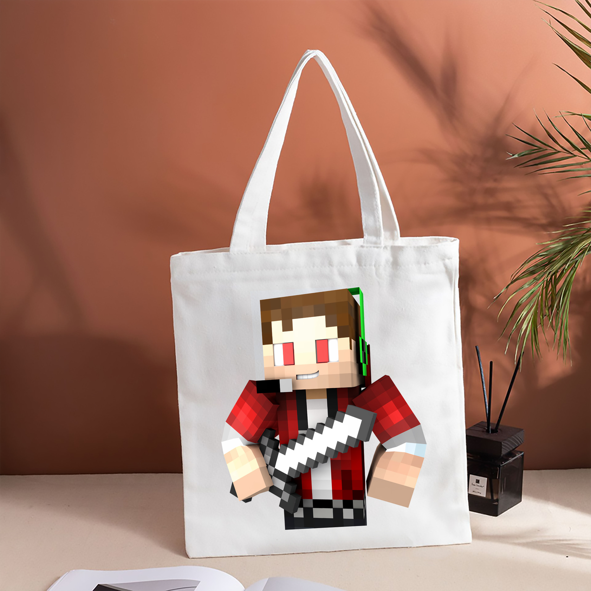 マインクラフト ブロックの世界 Minecraft MC Block world 縦型キャンバス生地手提げバッグ　トートバッグ