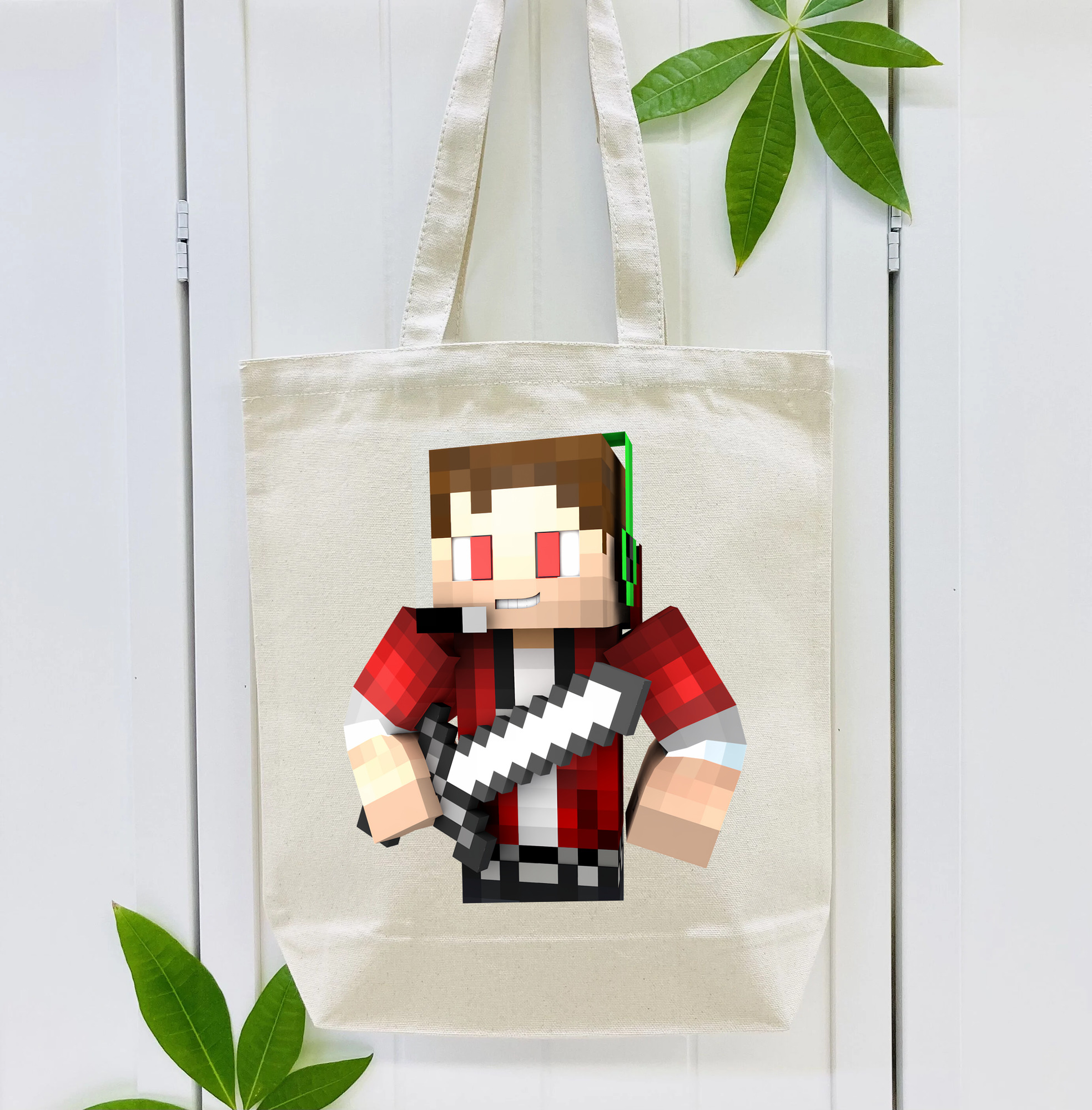 マインクラフト ブロックの世界 Minecraft MC Block world 縦型キャンバス生地手提げバッグ　トートバッグ