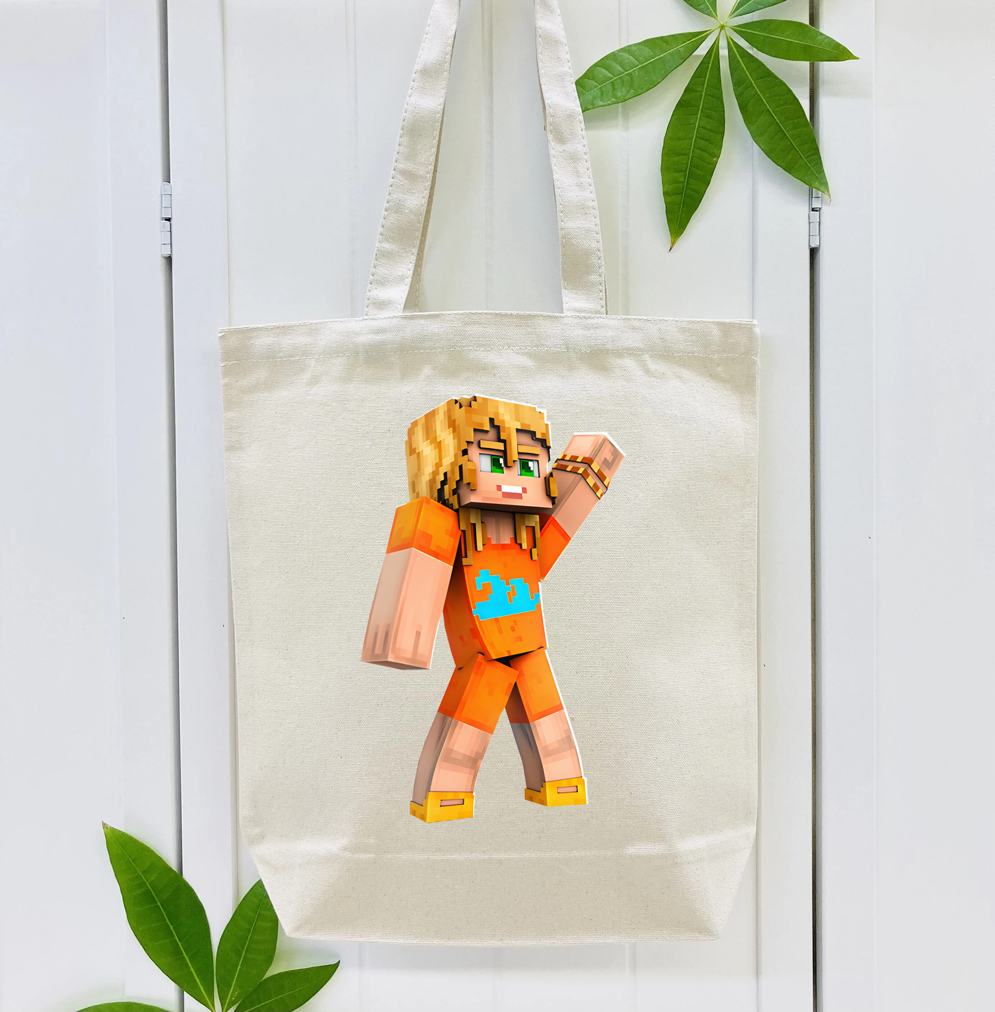 マインクラフト ブロックの世界 Minecraft MC Block world 縦型キャンバス生地手提げバッグ　トートバッグ