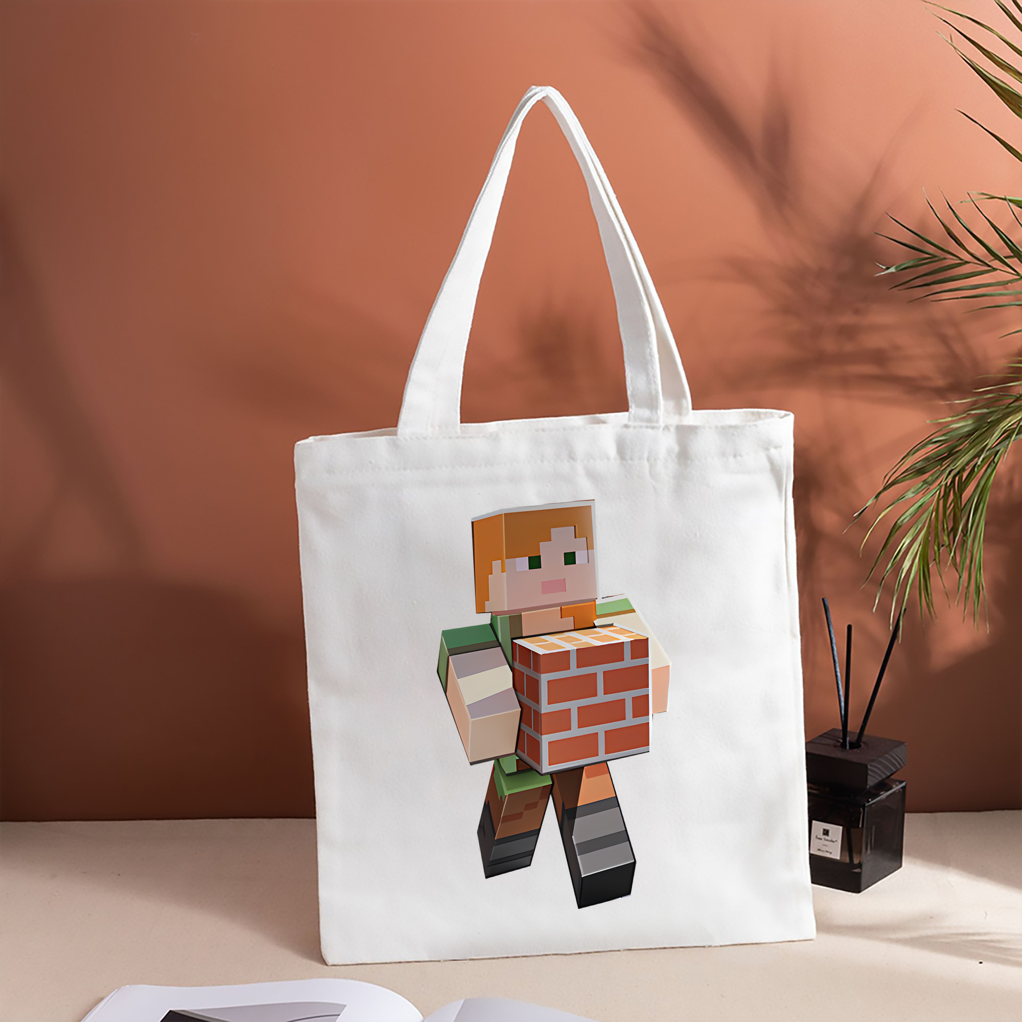 マインクラフト ブロックの世界 Minecraft MC Block world 縦型キャンバス生地手提げバッグ　トートバッグ
