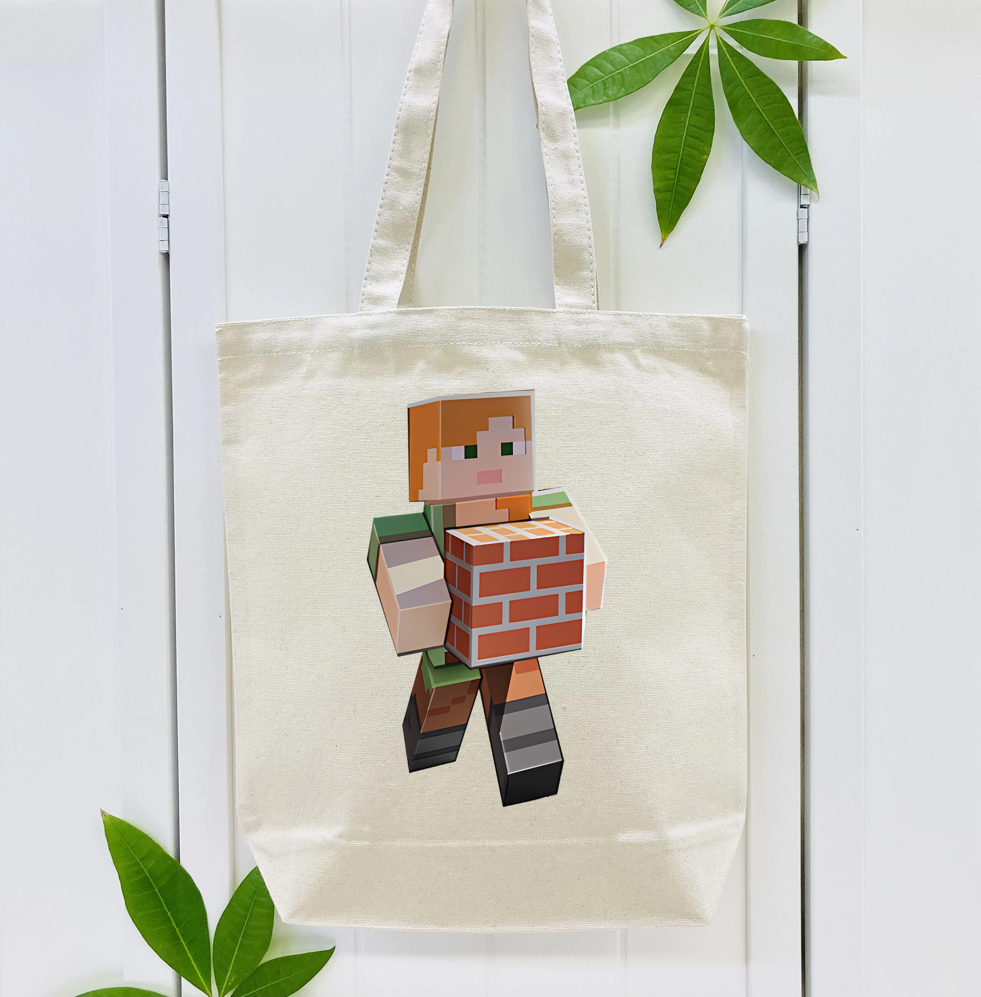 マインクラフト ブロックの世界 Minecraft MC Block world 縦型キャンバス生地手提げバッグ　トートバッグ