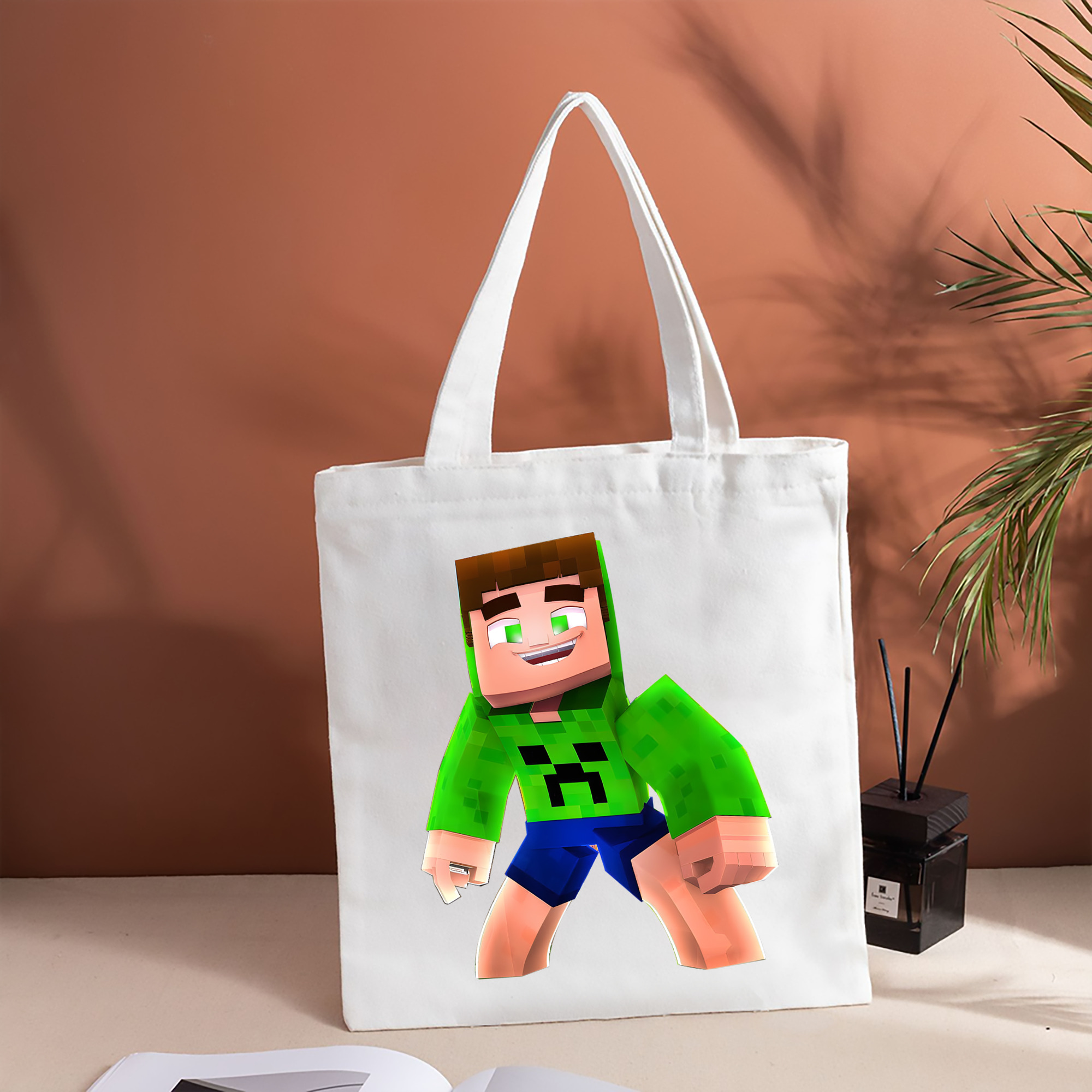 マインクラフト ブロックの世界 Minecraft MC Block world 縦型キャンバス生地手提げバッグ　トートバッグ