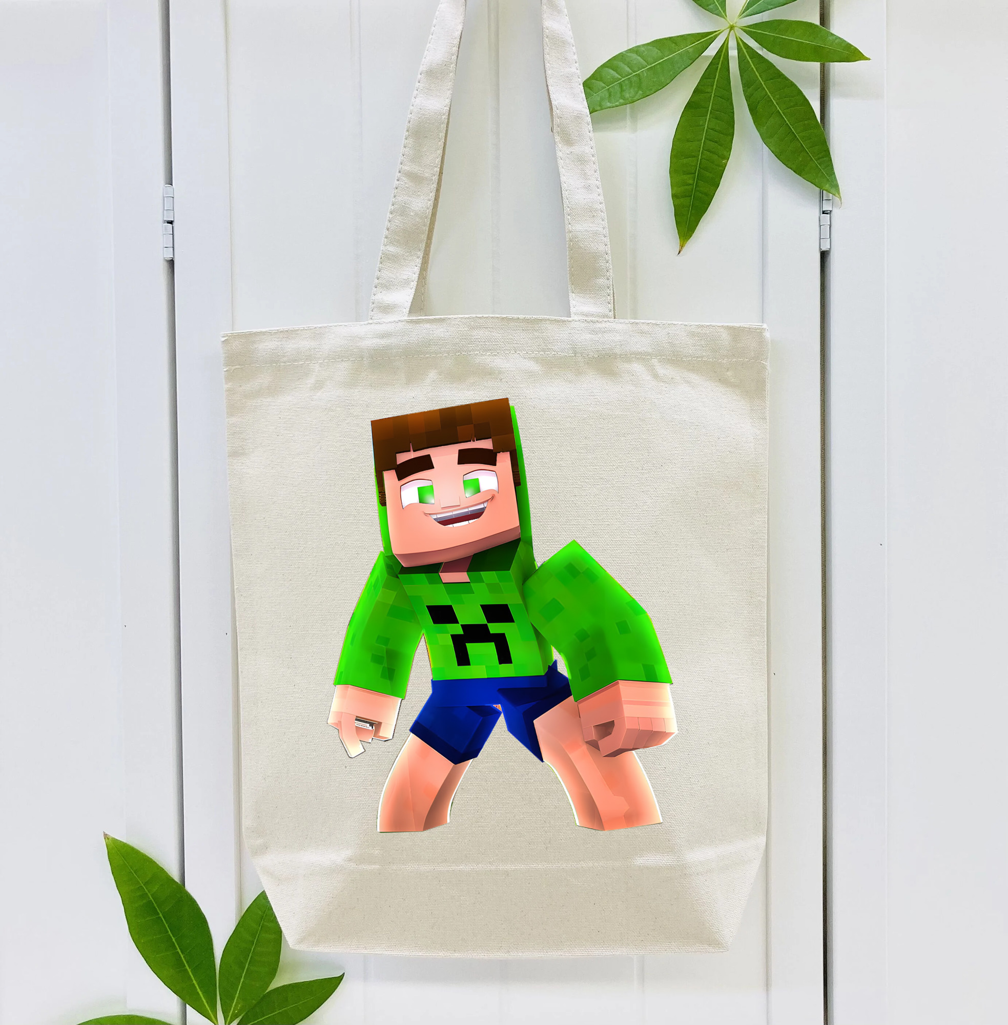 マインクラフト ブロックの世界 Minecraft MC Block world 縦型キャンバス生地手提げバッグ　トートバッグ