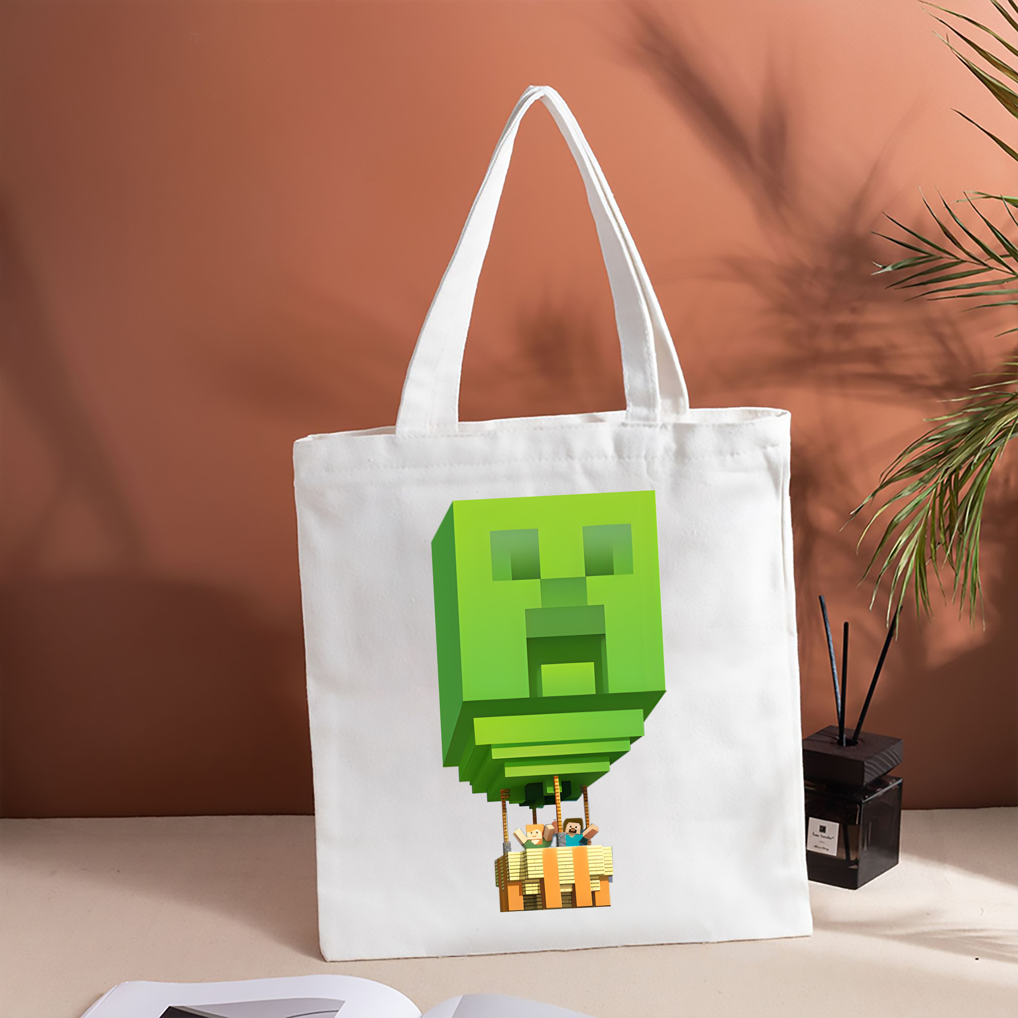 マインクラフト ブロックの世界 Minecraft MC Block world 縦型キャンバス生地手提げバッグ　トートバッグ