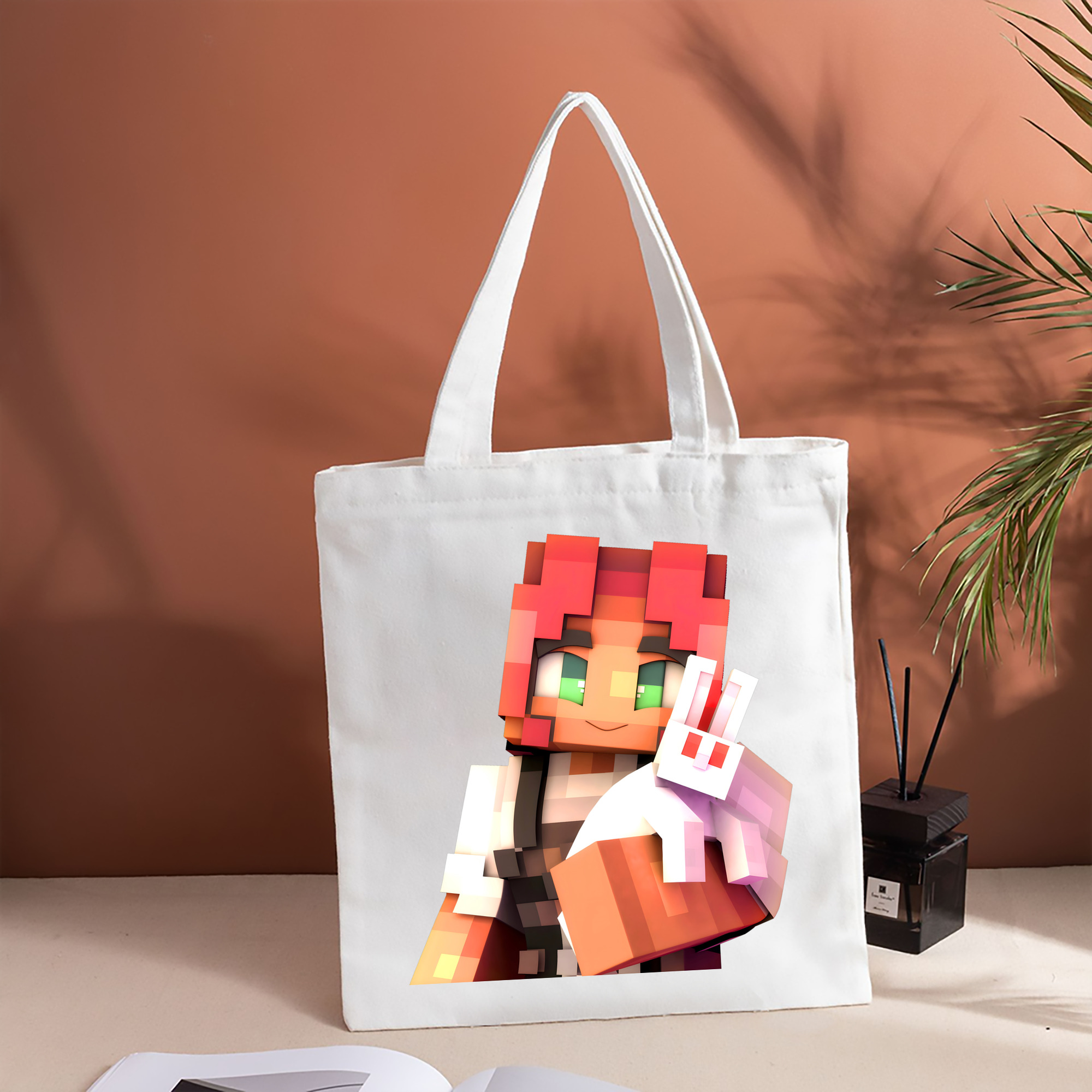 マインクラフト ブロックの世界 Minecraft MC Block world 縦型キャンバス生地手提げバッグ　トートバッグ