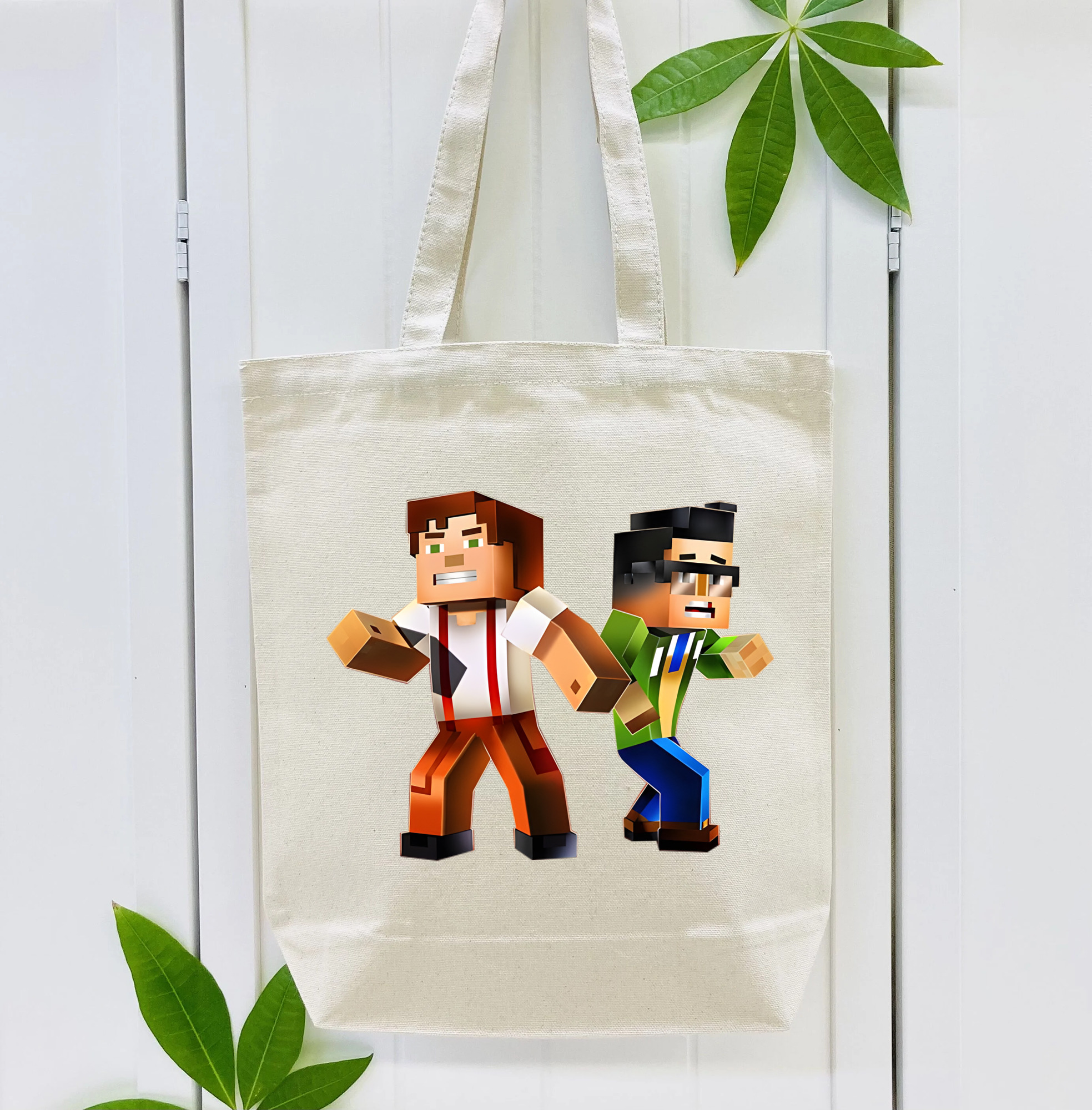 マインクラフト ブロックの世界 Minecraft MC Block world 縦型キャンバス生地手提げバッグ　トートバッグ