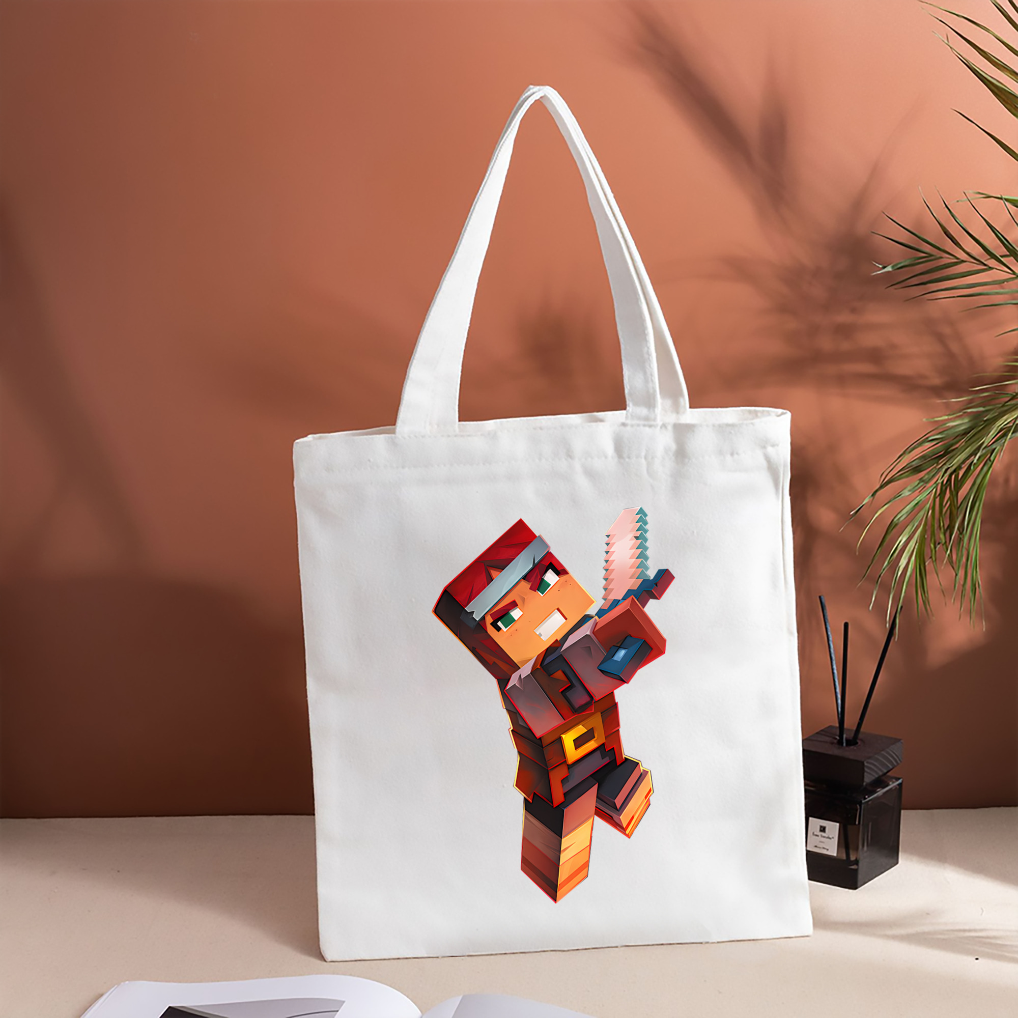 マインクラフト ブロックの世界 Minecraft MC Block world 縦型キャンバス生地手提げバッグ　トートバッグ