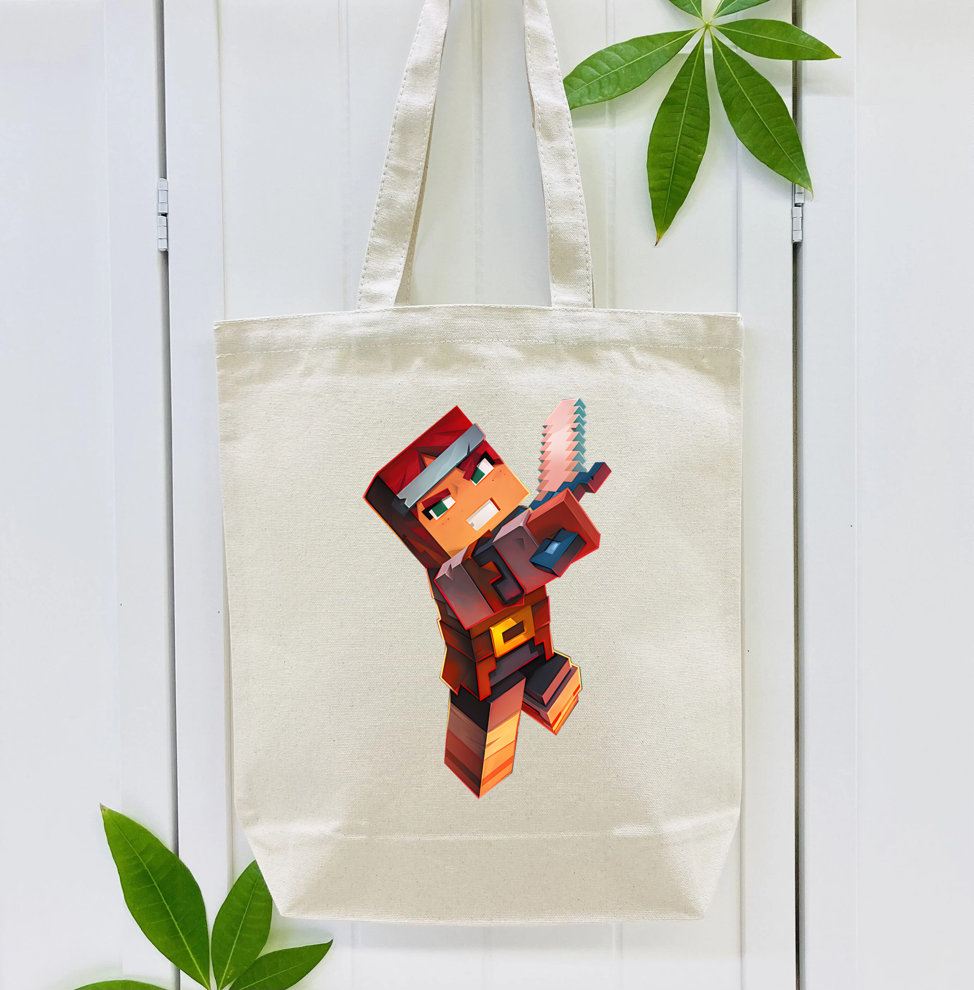 マインクラフト ブロックの世界 Minecraft MC Block world 縦型キャンバス生地手提げバッグ　トートバッグ