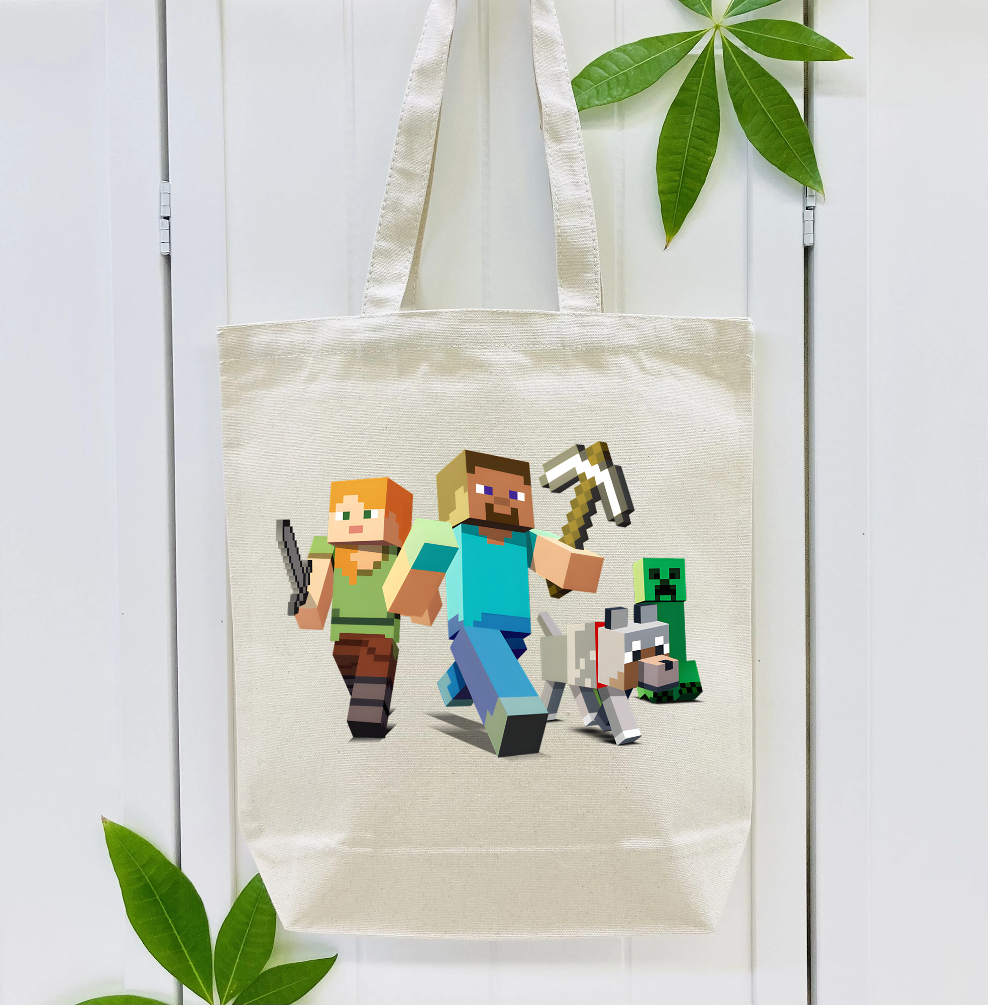 マインクラフト ブロックの世界 Minecraft MC Block world 縦型キャンバス生地手提げバッグ　トートバッグ