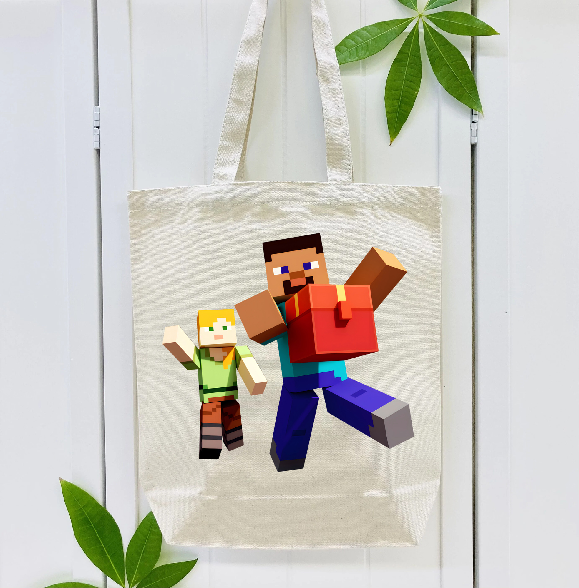 マインクラフト ブロックの世界 Minecraft MC Block world 縦型キャンバス生地手提げバッグ　トートバッグ