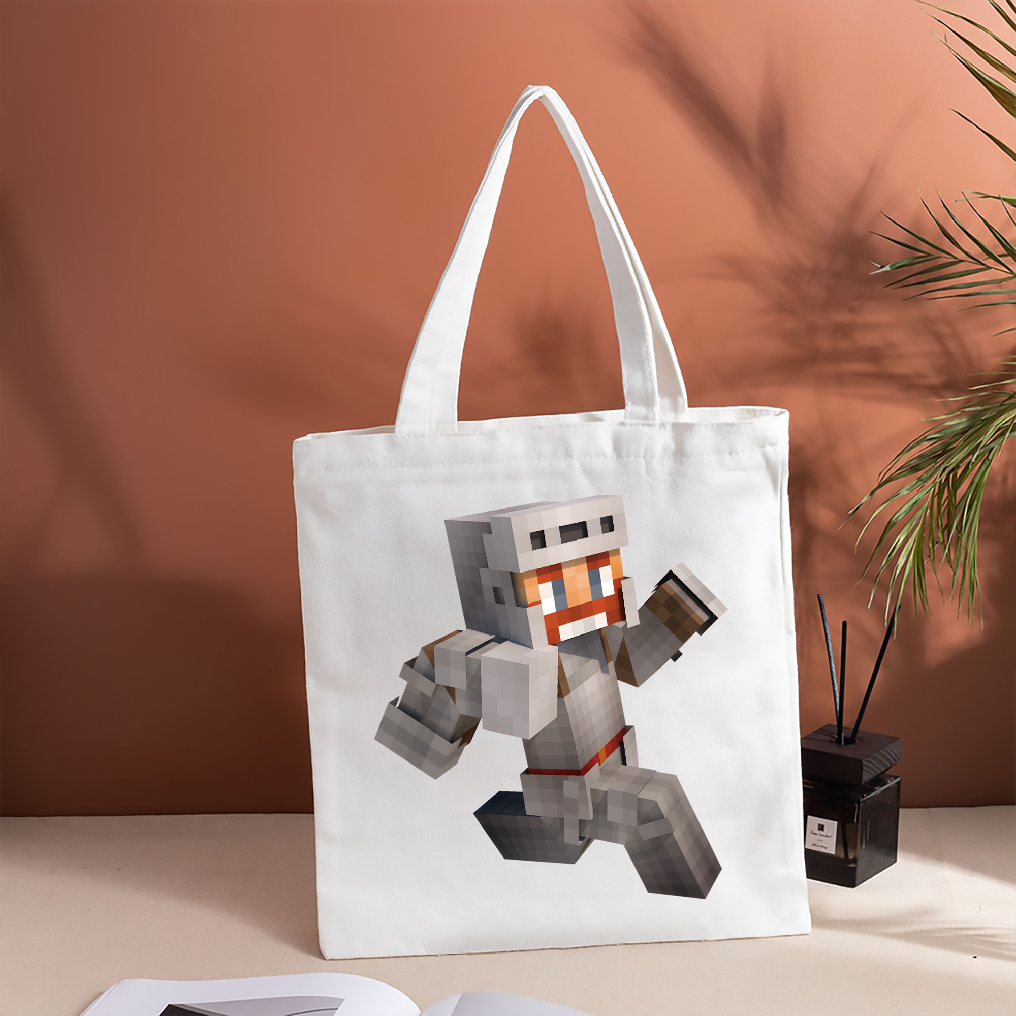 マインクラフト ブロックの世界 Minecraft MC Block world 縦型キャンバス生地手提げバッグ　トートバッグ