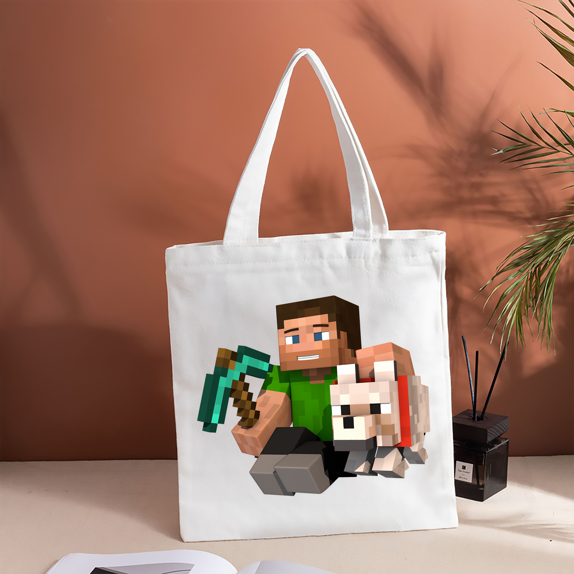 マインクラフト ブロックの世界 Minecraft MC Block world 縦型キャンバス生地手提げバッグ　トートバッグ