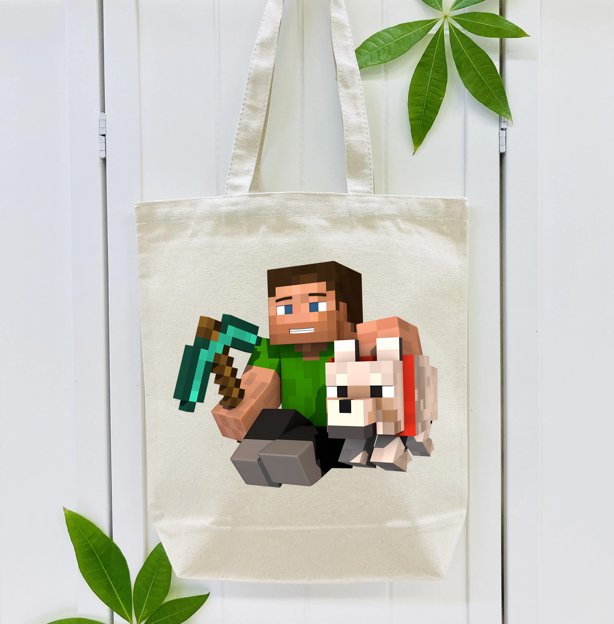 マインクラフト ブロックの世界 Minecraft MC Block world 縦型キャンバス生地手提げバッグ　トートバッグ