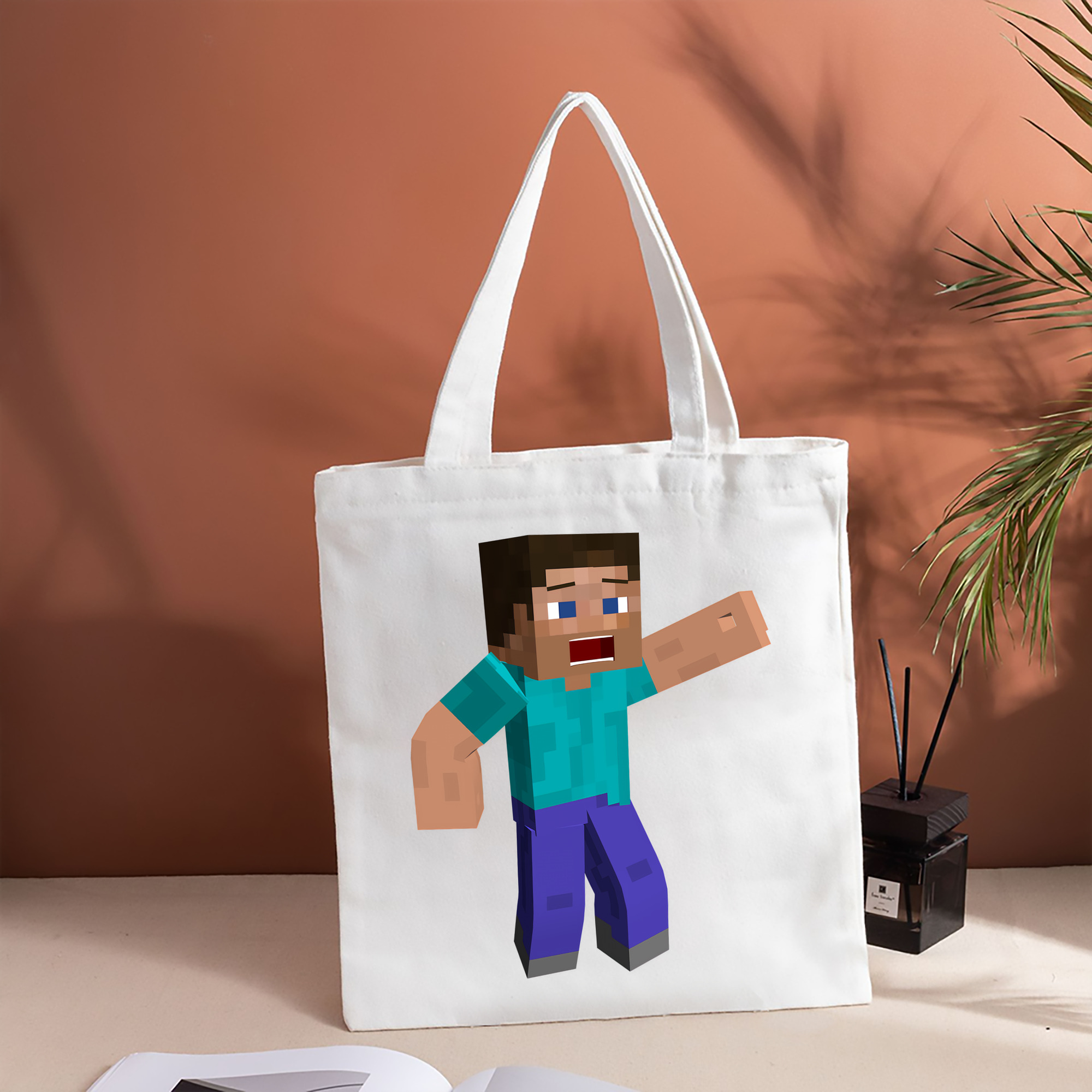 マインクラフト ブロックの世界 Minecraft MC Block world 縦型キャンバス生地手提げバッグ　トートバッグ