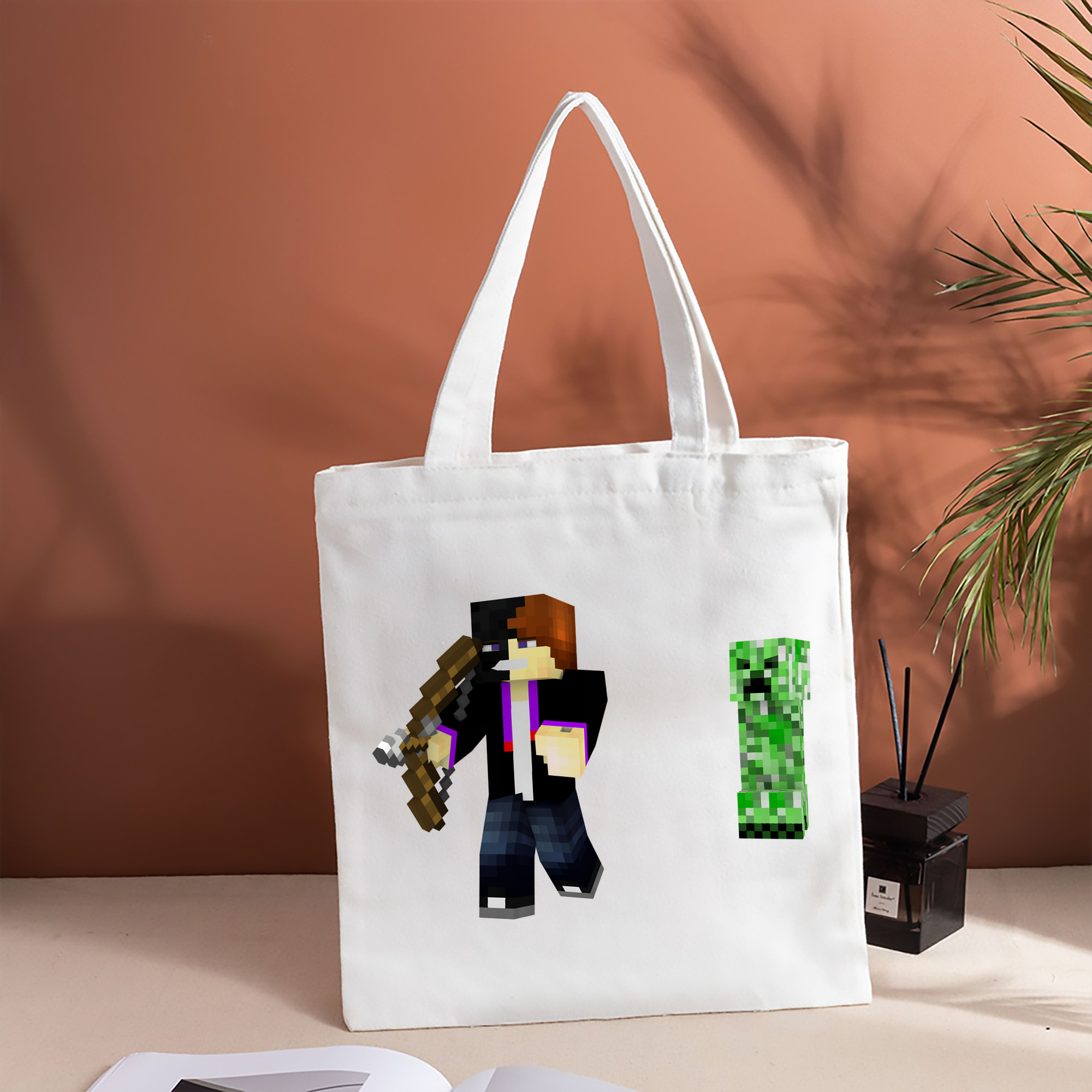 マインクラフト ブロックの世界 Minecraft MC Block world 縦型キャンバス生地手提げバッグ　トートバッグ