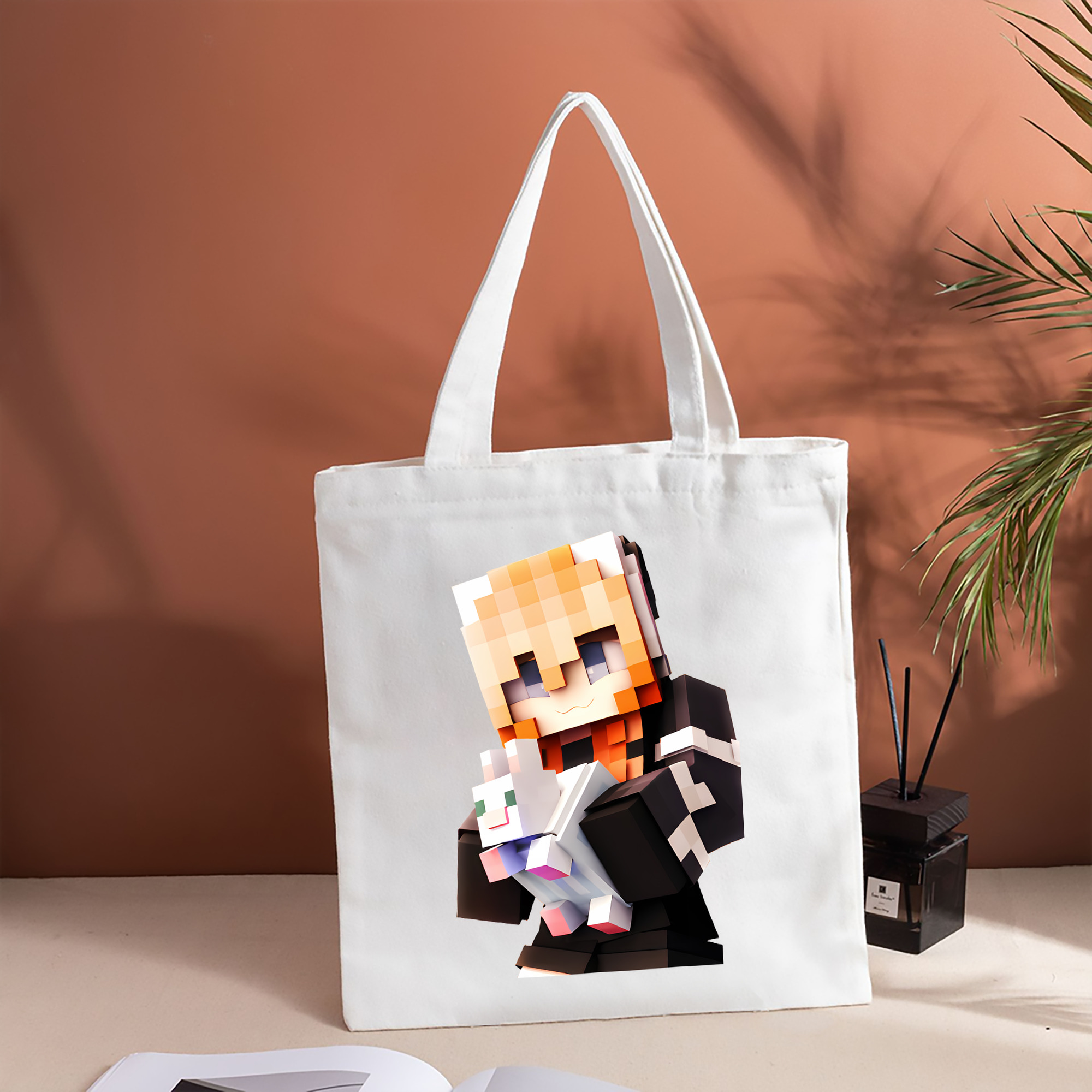 マインクラフト ブロックの世界 Minecraft MC Block world 縦型キャンバス生地手提げバッグ　トートバッグ
