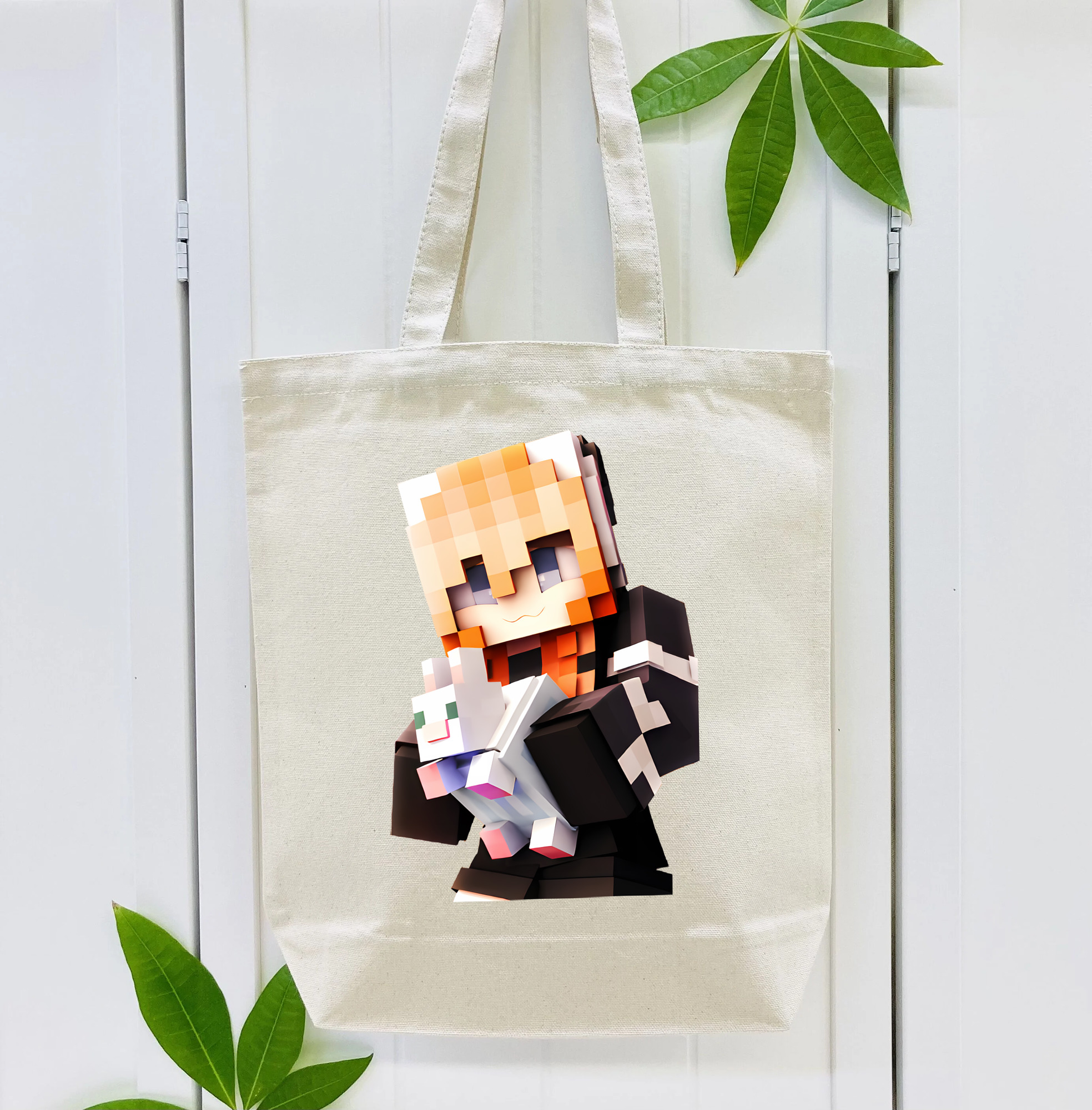 マインクラフト ブロックの世界 Minecraft MC Block world 縦型キャンバス生地手提げバッグ　トートバッグ