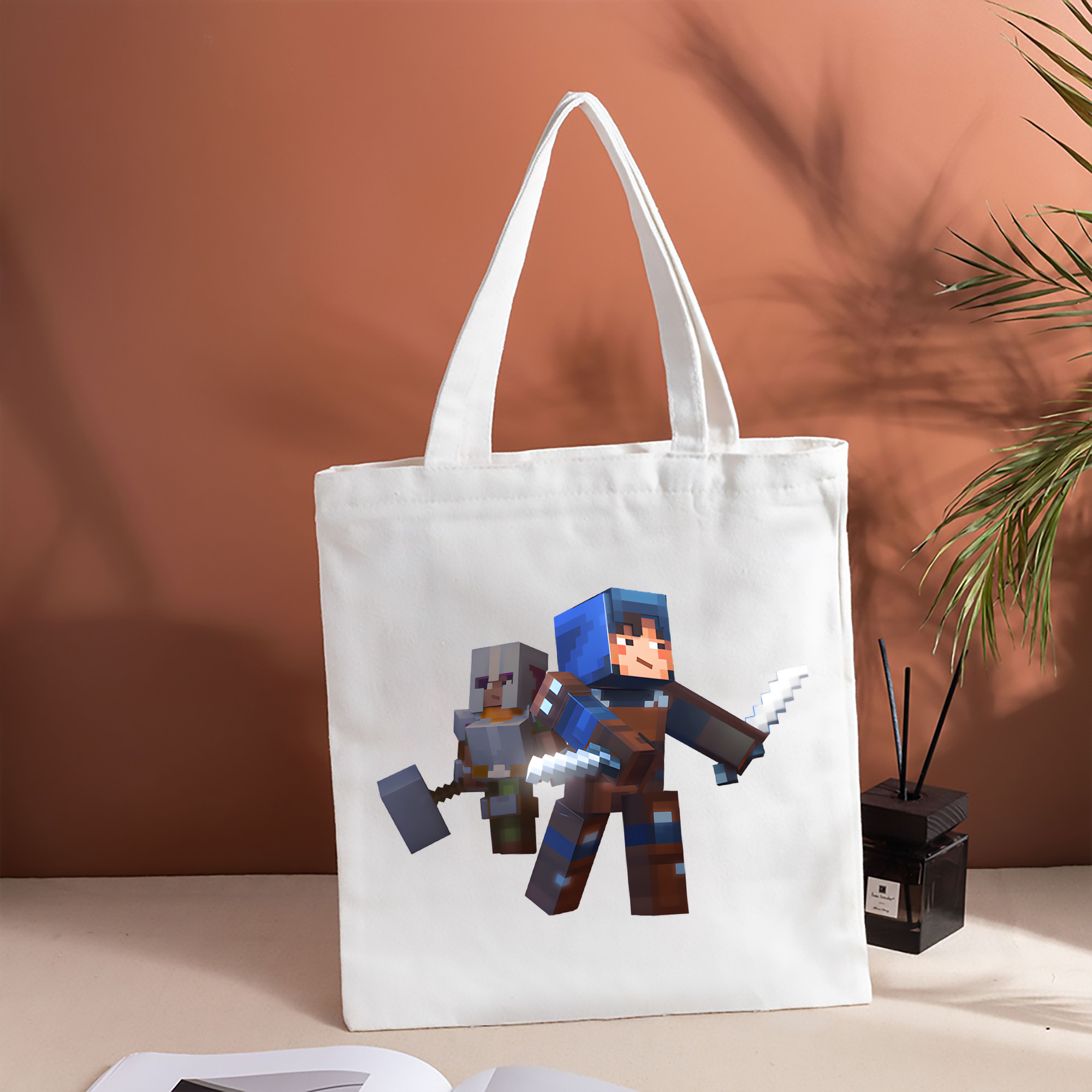 マインクラフト ブロックの世界 Minecraft MC Block world 縦型キャンバス生地手提げバッグ　トートバッグ