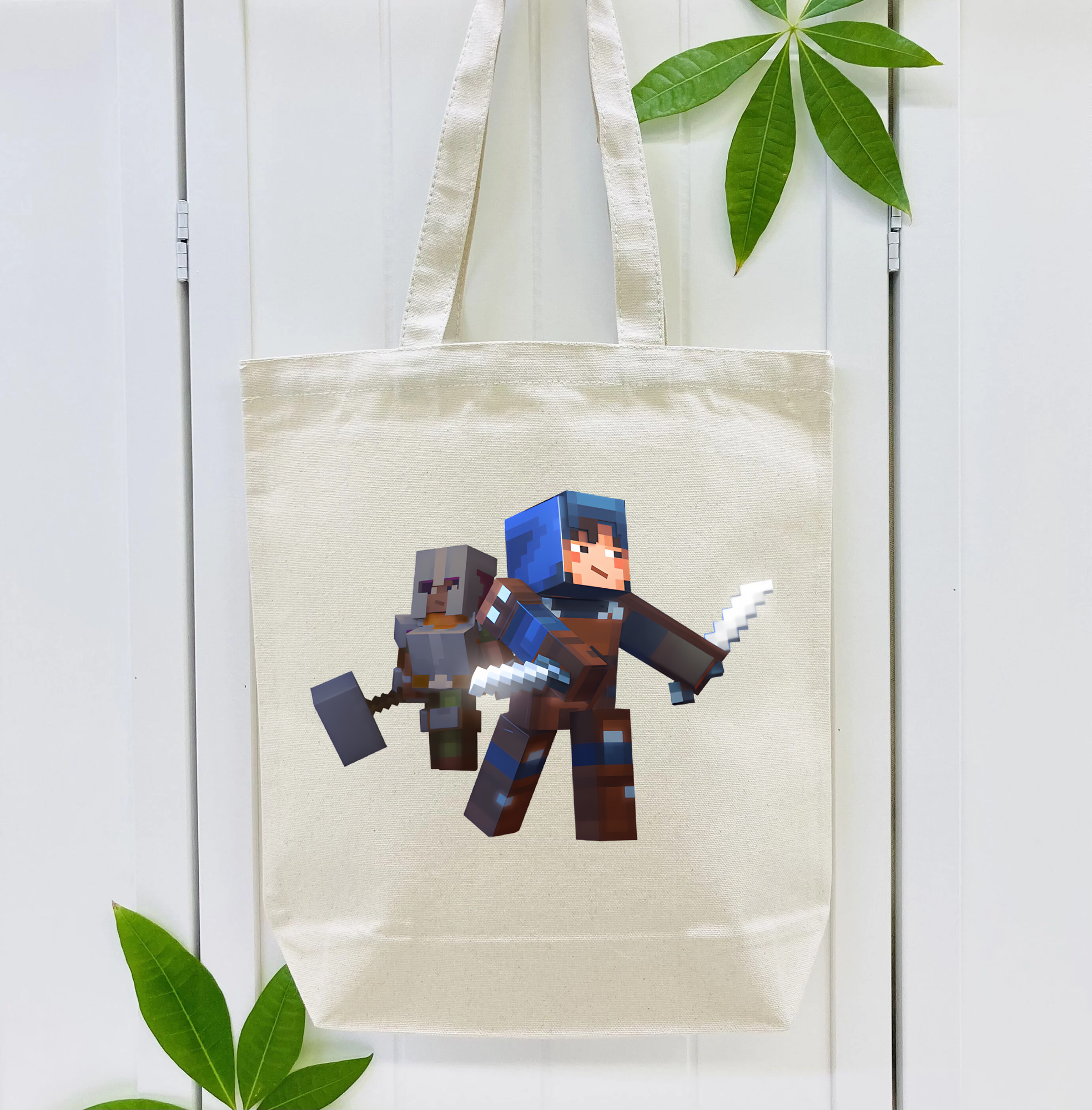 マインクラフト ブロックの世界 Minecraft MC Block world 縦型キャンバス生地手提げバッグ　トートバッグ