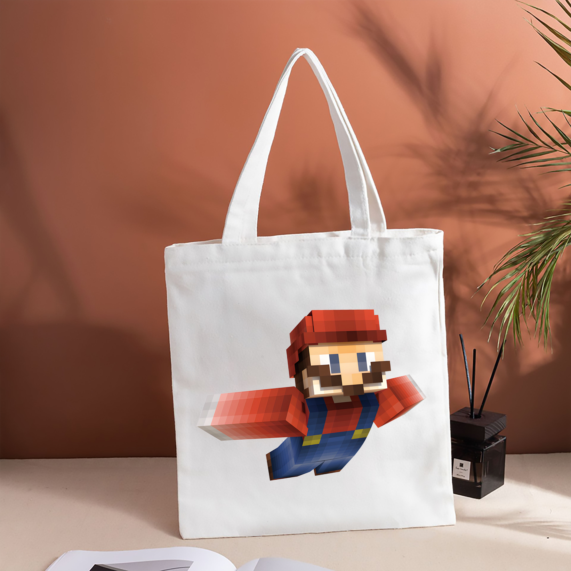 マインクラフト ブロックの世界 Minecraft MC Block world 縦型キャンバス生地手提げバッグ　トートバッグ