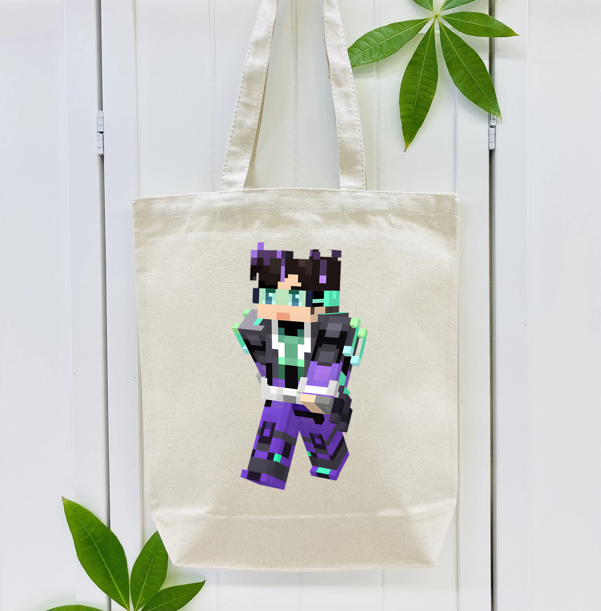 マインクラフト ブロックの世界 Minecraft MC Block world 縦型キャンバス生地手提げバッグ　トートバッグ