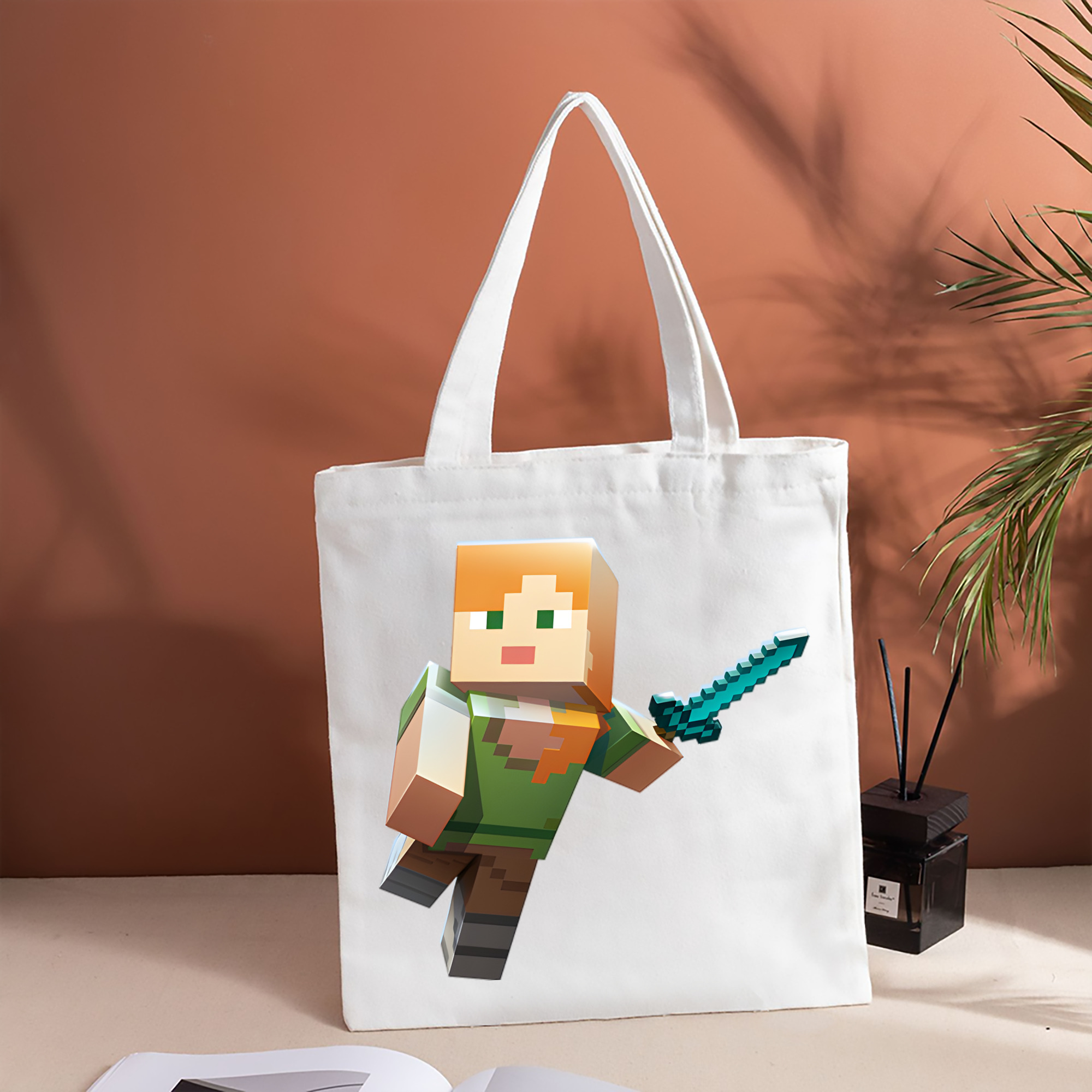 マインクラフト ブロックの世界 Minecraft MC Block world 縦型キャンバス生地手提げバッグ　トートバッグ