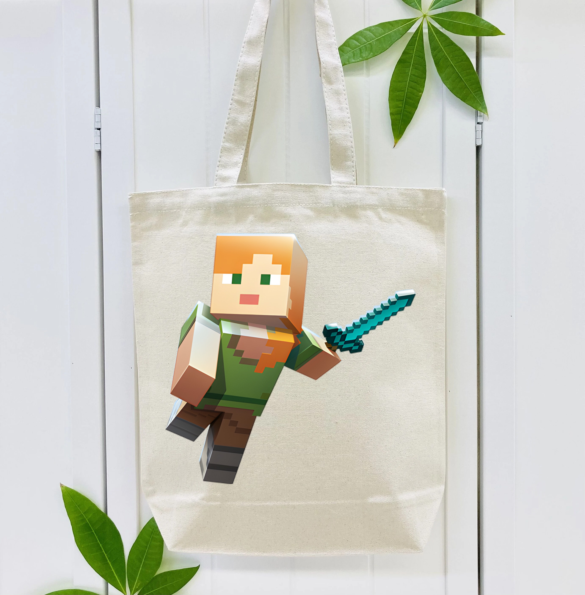マインクラフト ブロックの世界 Minecraft MC Block world 縦型キャンバス生地手提げバッグ　トートバッグ